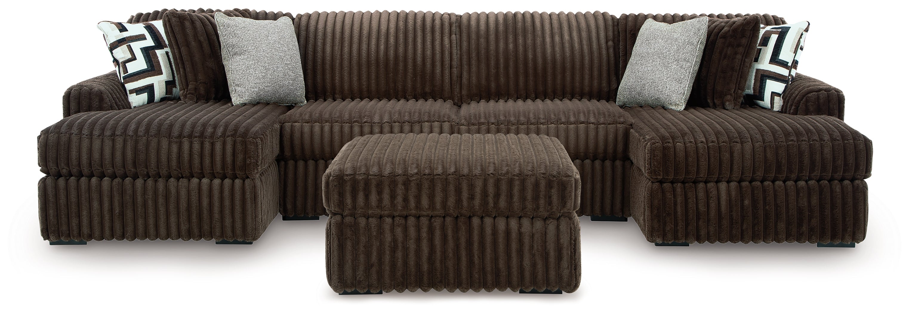Midnight-Madness Chocolate 3-Piece Sectional with Chaise and Ottoman
