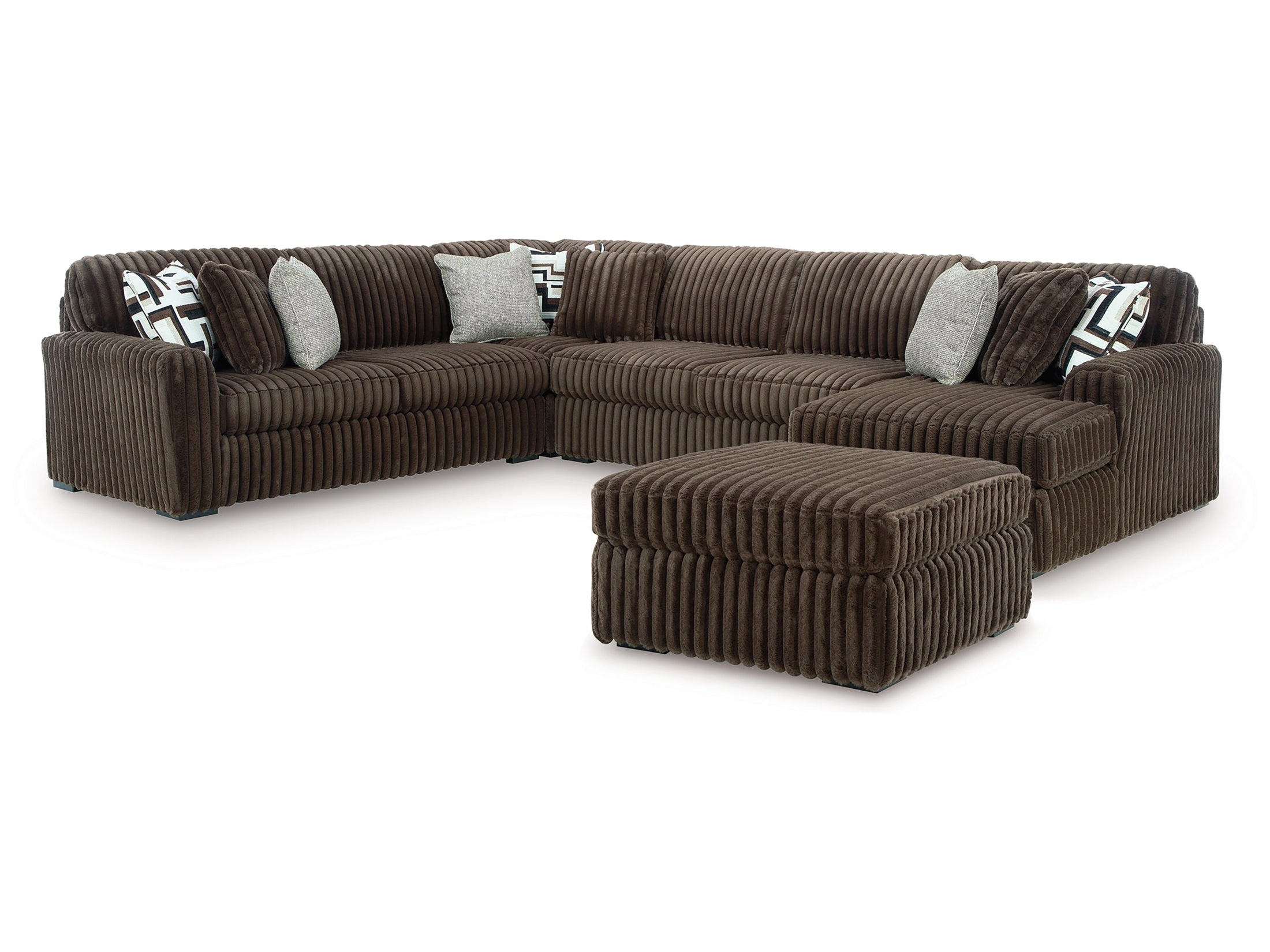 Midnight-Madness Chocolate 4 Pc Sectional and Accent Ottoman