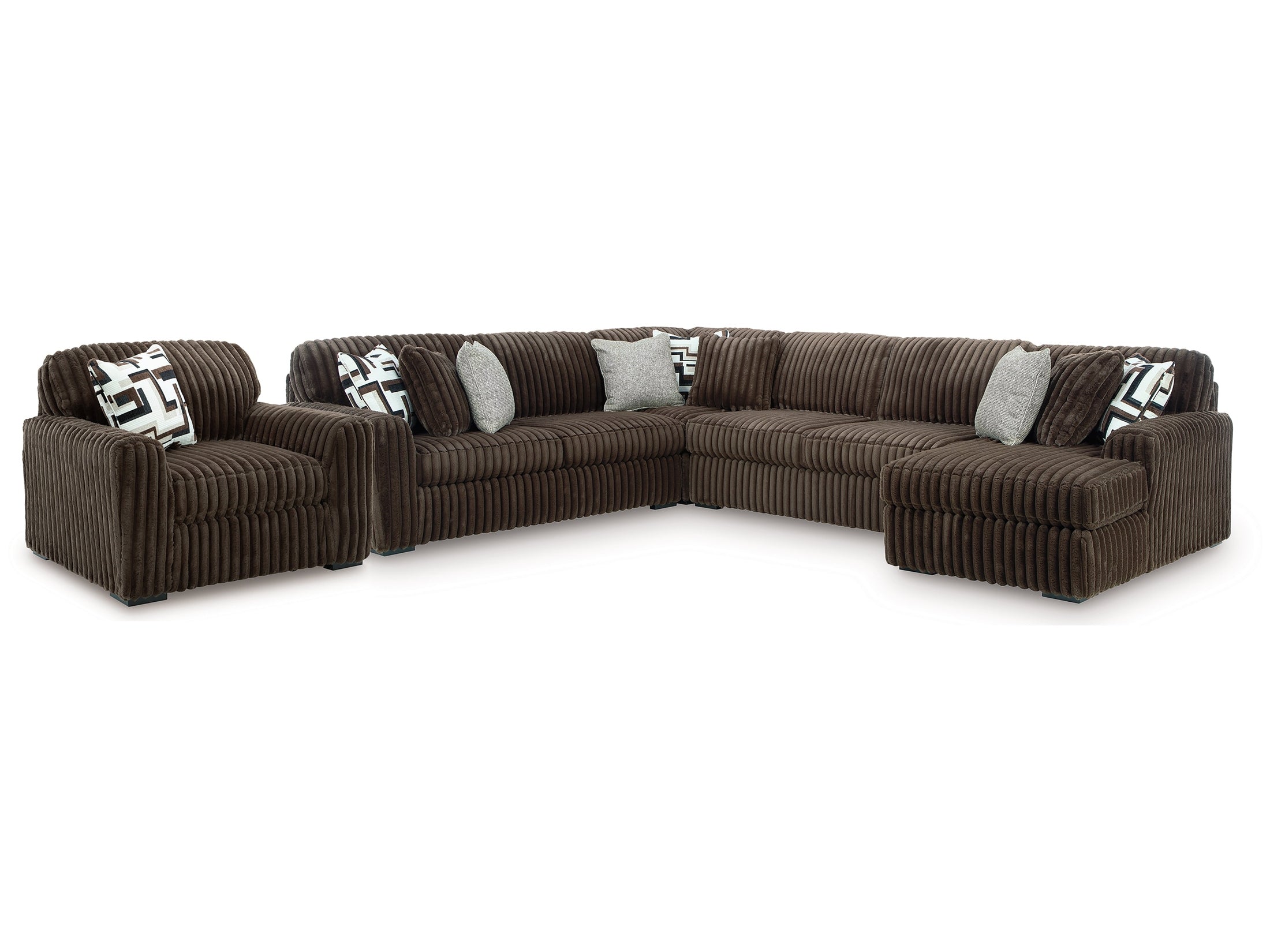 Midnight-Madness Chocolate 4-Piece Sectional and Oversized Chair