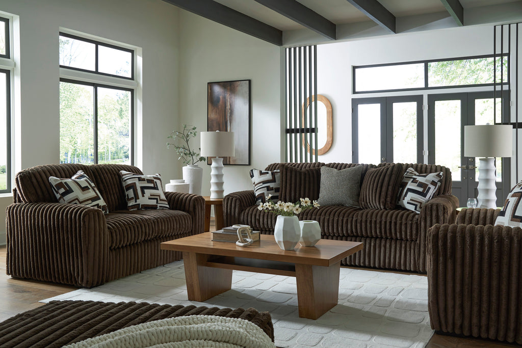 Midnight-Madness Chocolate Corduroy Sofa and Loveseat Living Room Set