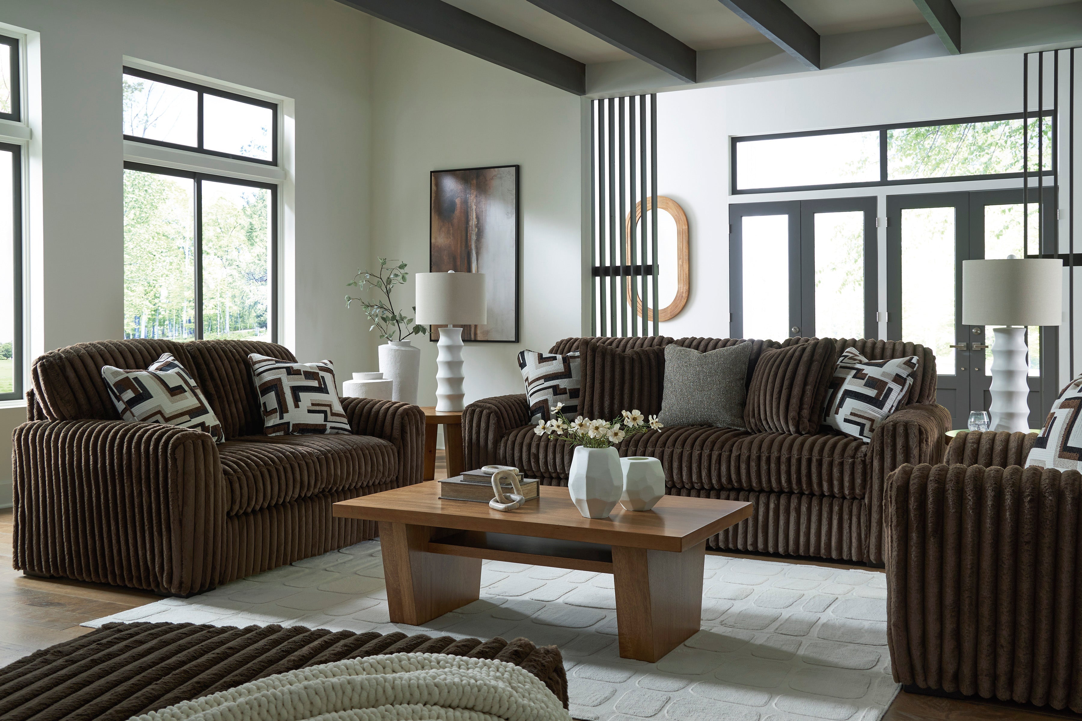 Midnight-Madness Chocolate Corduroy Sofa and Loveseat Living Room Set