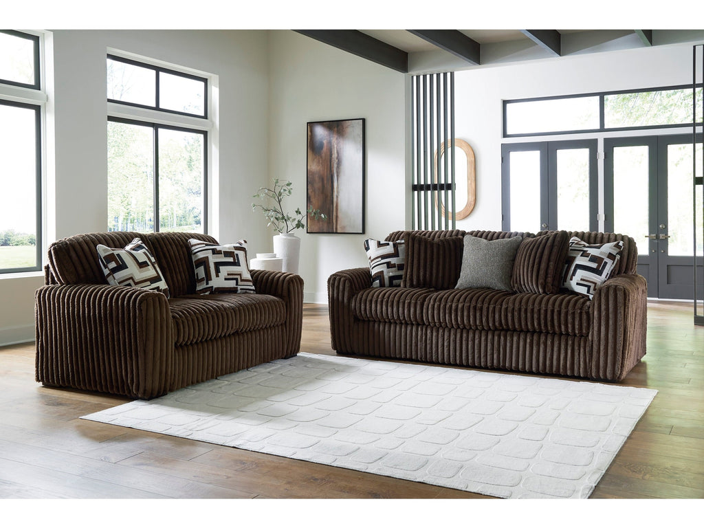 Midnight-Madness Chocolate Corduroy Sofa and Loveseat Living Room Set
