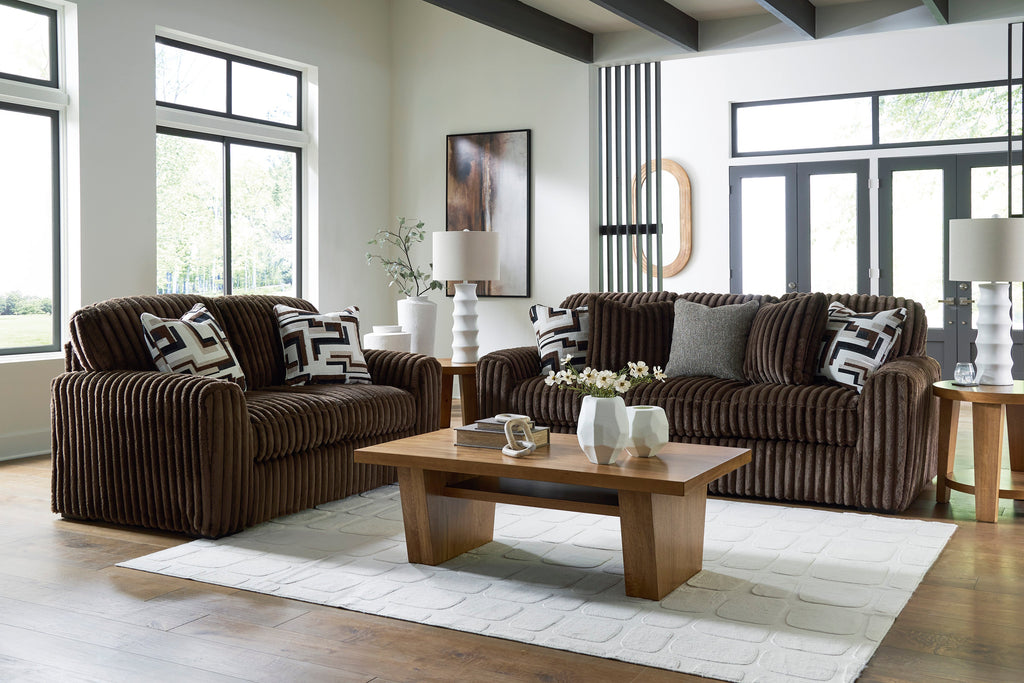 Midnight-Madness Chocolate Corduroy Sofa and Loveseat Living Room Set
