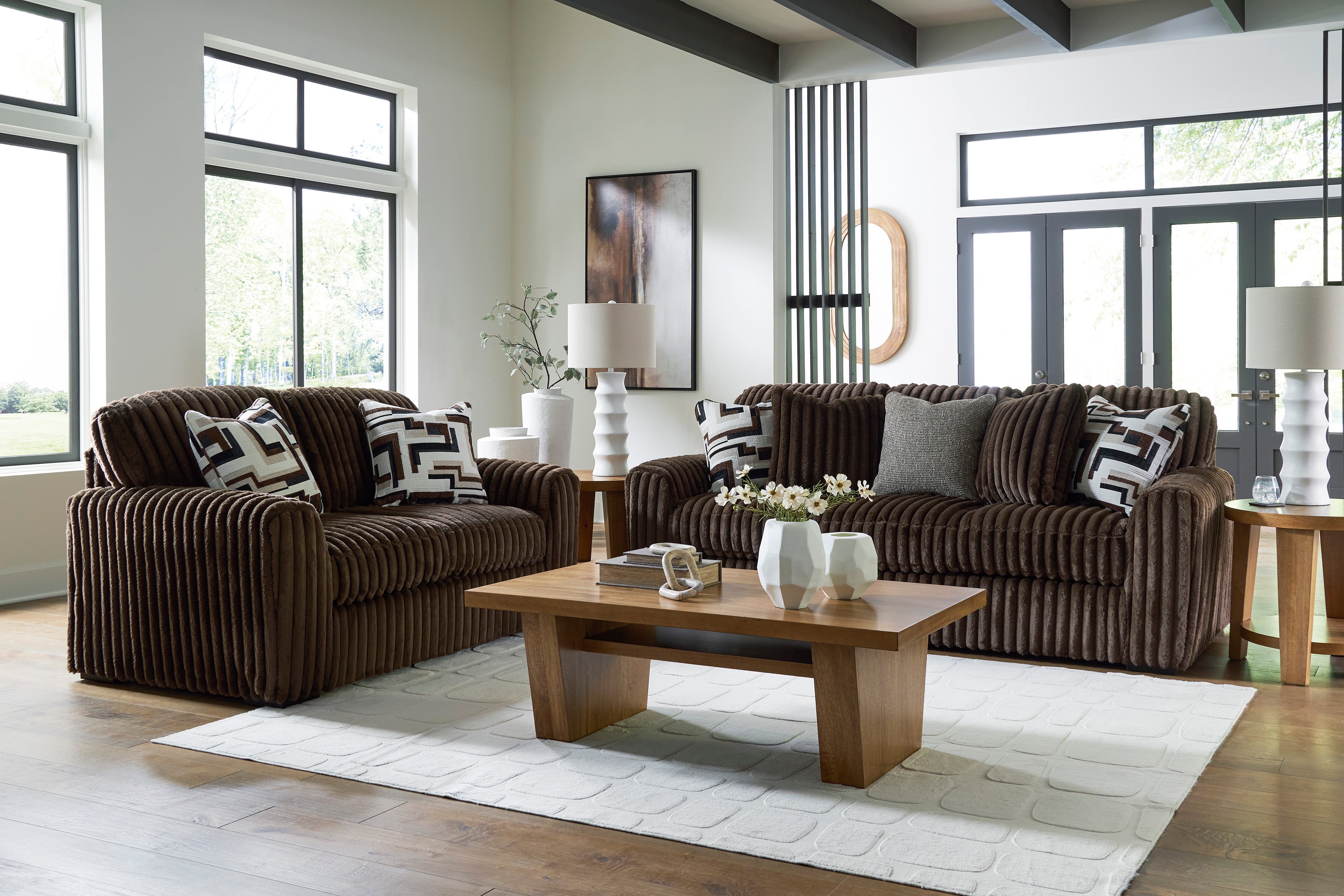 Midnight-Madness Chocolate Corduroy Sofa and Loveseat Living Room Set