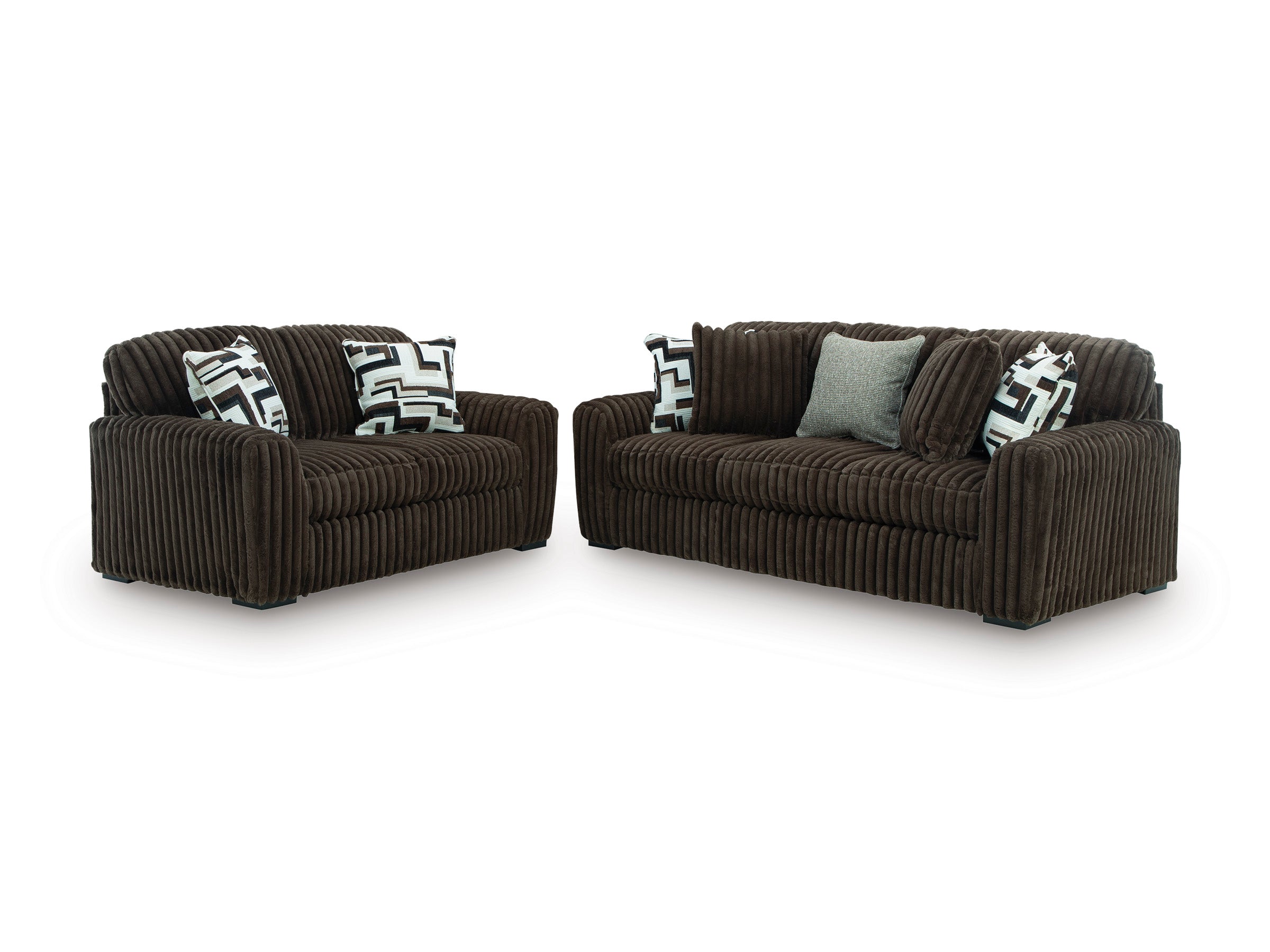Midnight-Madness Chocolate Corduroy Sofa and Loveseat Living Room Set
