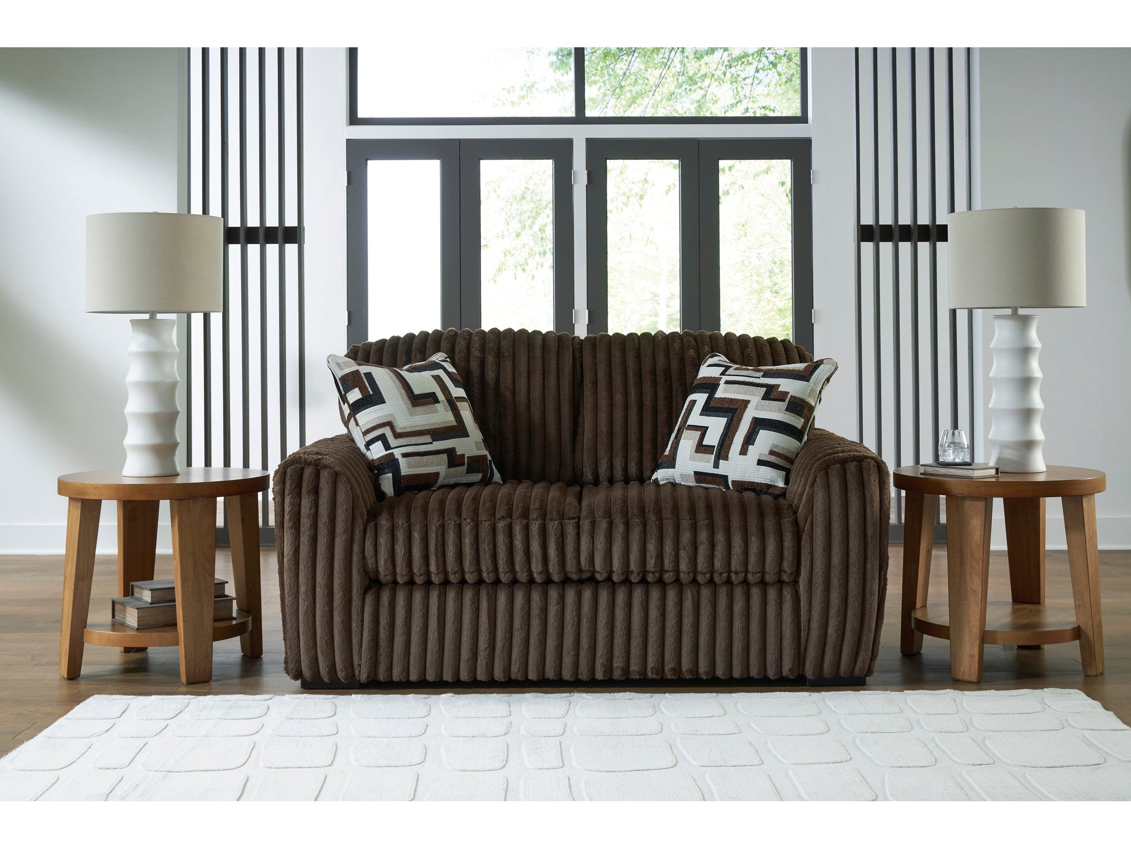 Midnight-Madness Chocolate Corduroy Sofa and Loveseat Living Room Set