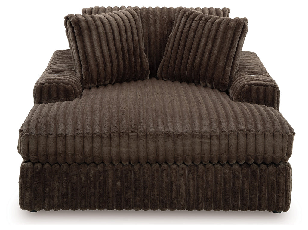 Midnight-Madness Chocolate Loveseat, Oversized Chaise and Ottoman