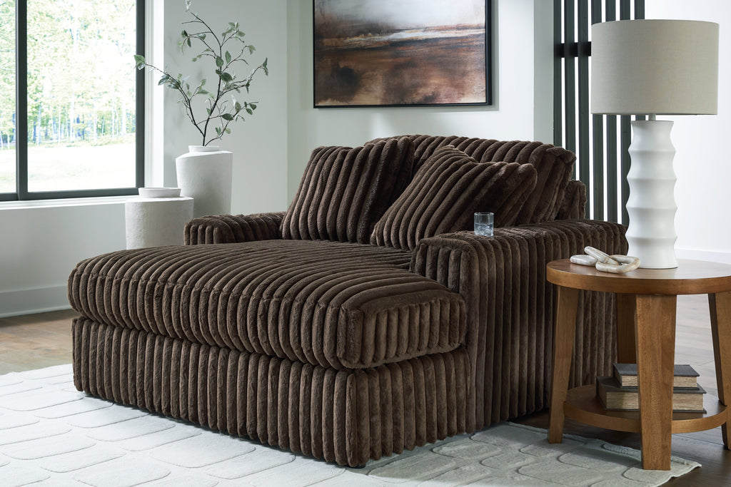 Midnight-Madness Chocolate Loveseat, Oversized Chaise and Ottoman