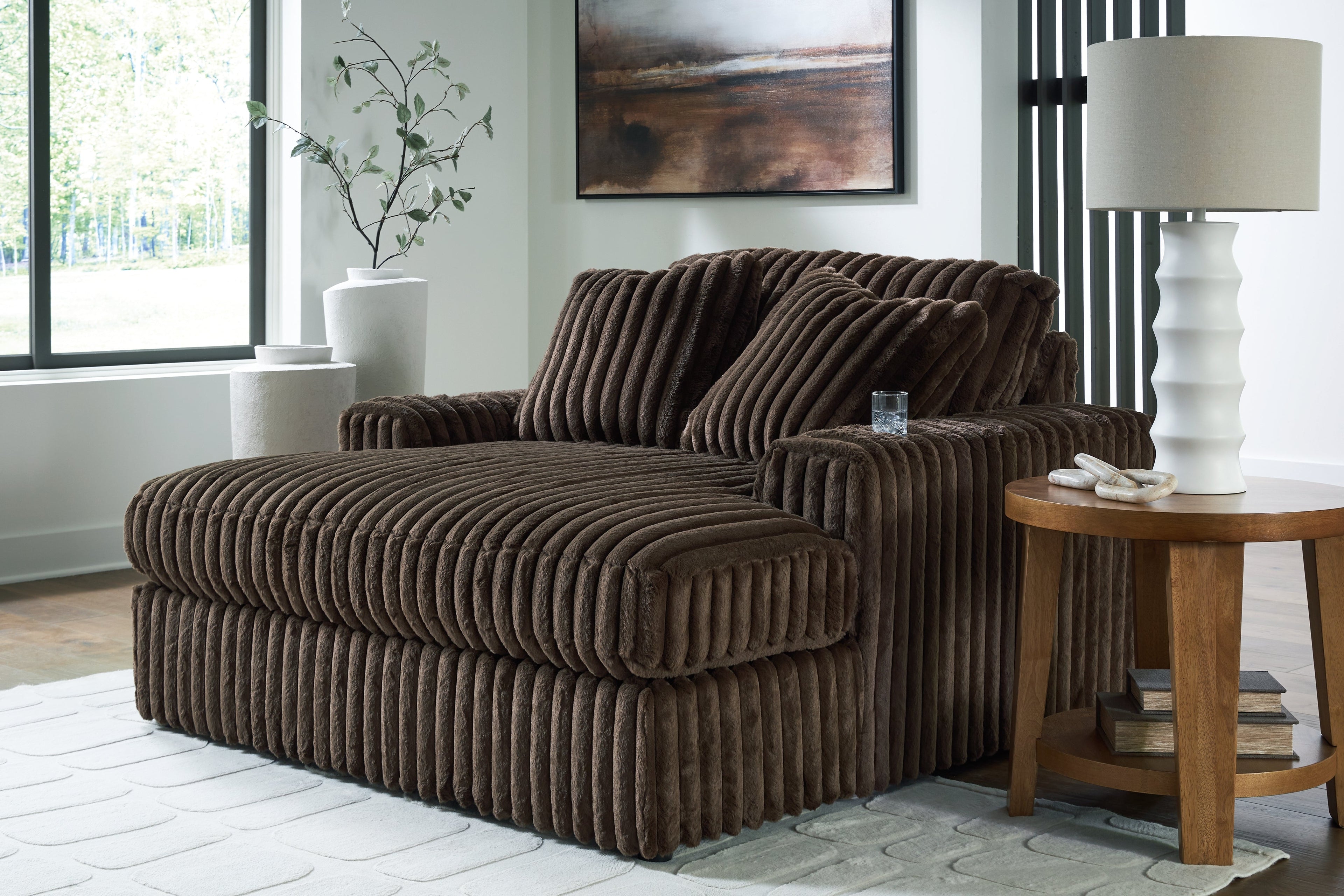 Midnight-Madness Chocolate Loveseat, Oversized Chaise and Ottoman