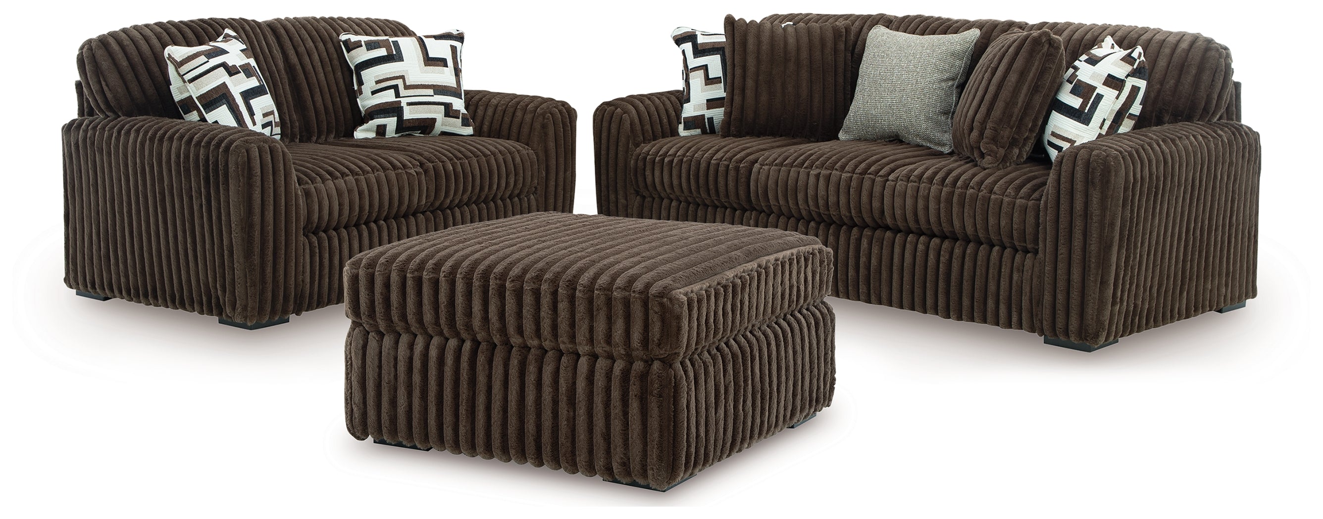 Midnight-Madness Chocolate Sofa, Loveseat and Oversized Accent Ottoman