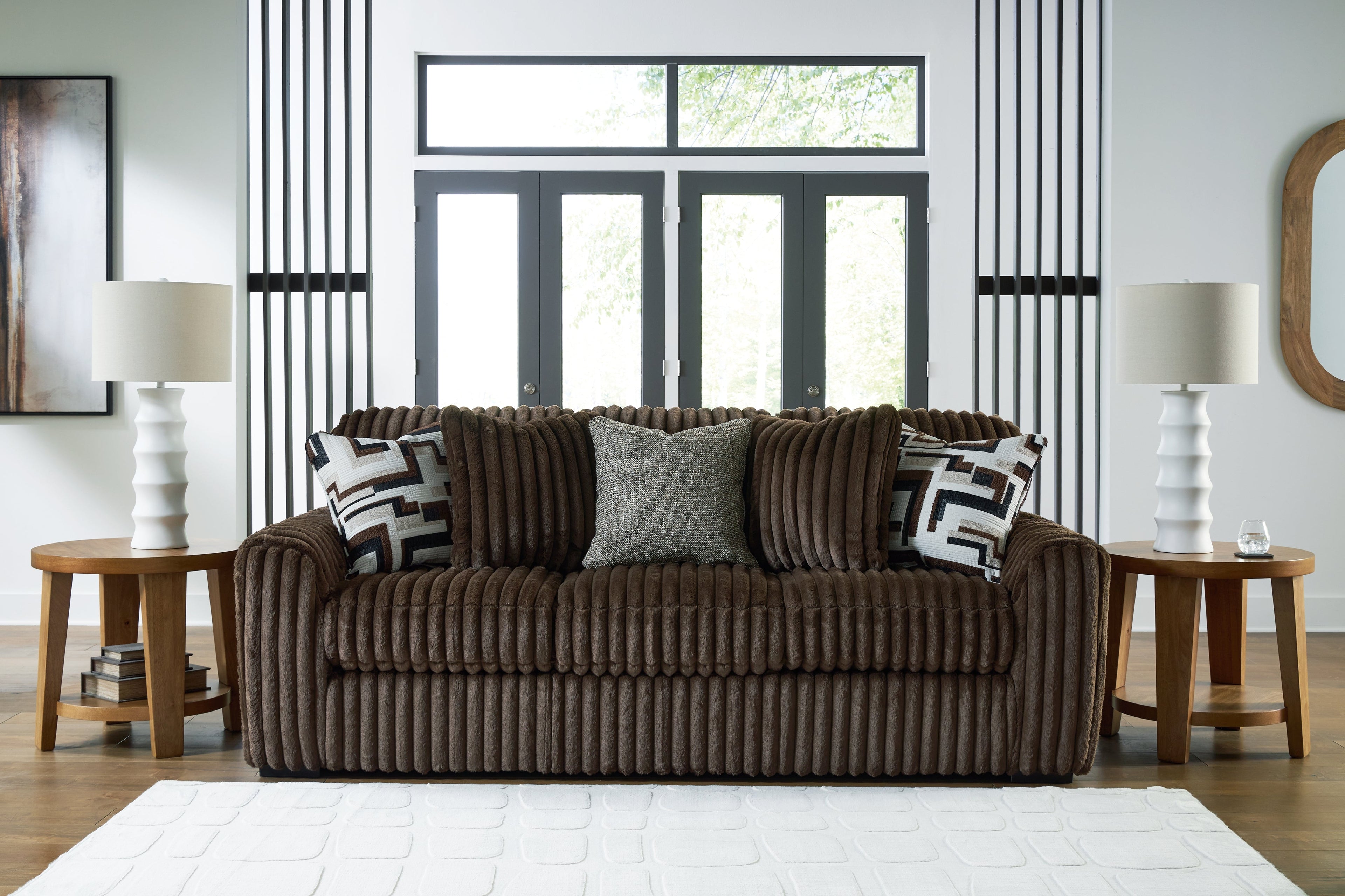 Midnight-Madness Chocolate Sofa, Loveseat and Oversized Accent Ottoman