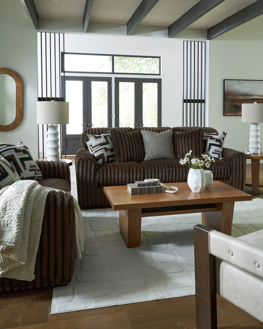 Midnight-Madness Chocolate Corduroy Sofa and Loveseat Living Room Set