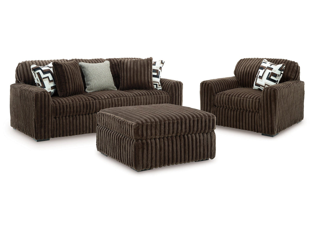 Midnight-Madness Chocolate Sofa, Oversized Chair and Accent Ottoman