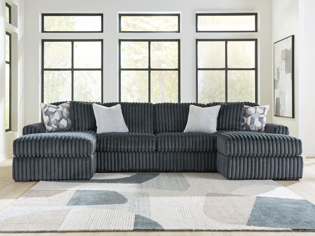 Midnight-Madness Gunmetal 3 Pc Double Chaise Sectional