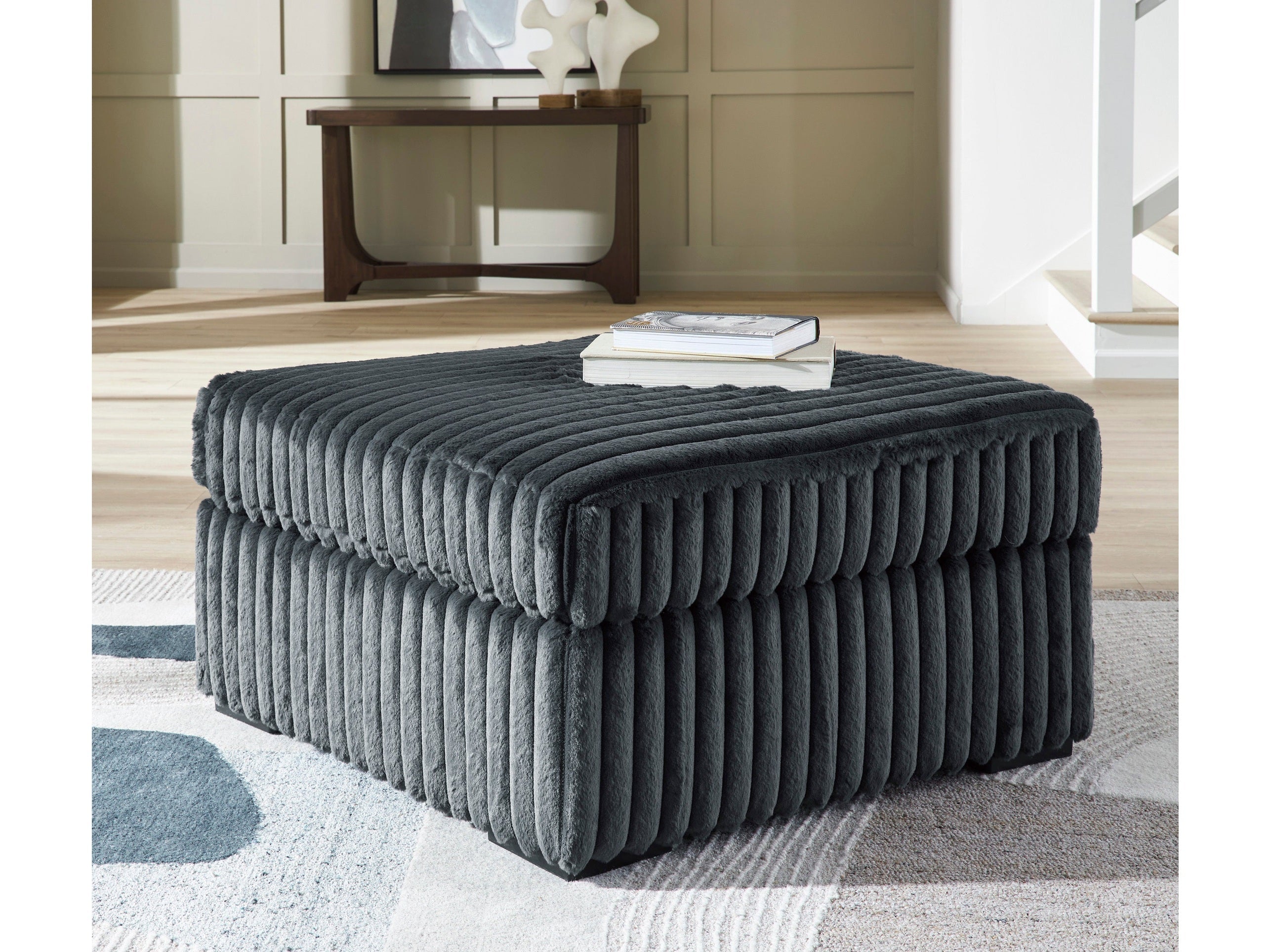 Midnight-Madness Gunmetal Oversized Accent Ottoman