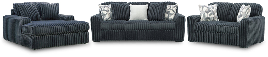 Midnight-Madness Gunmetal Sofa, Loveseat and Oversized Chaise