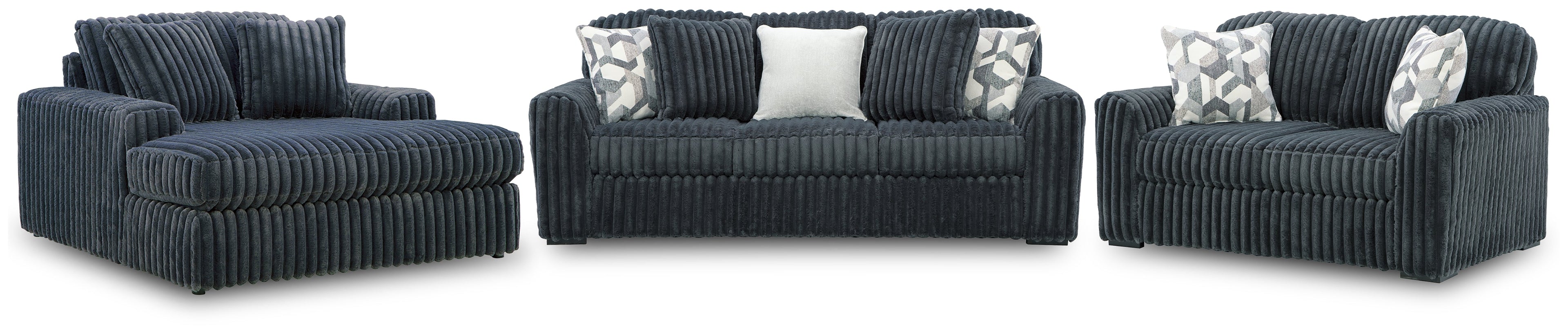 Midnight-Madness Gunmetal Sofa, Loveseat and Oversized Chaise