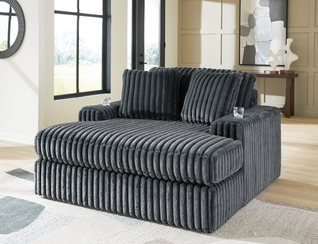 Midnight-Madness Gunmetal Sofa, Loveseat and Oversized Chaise