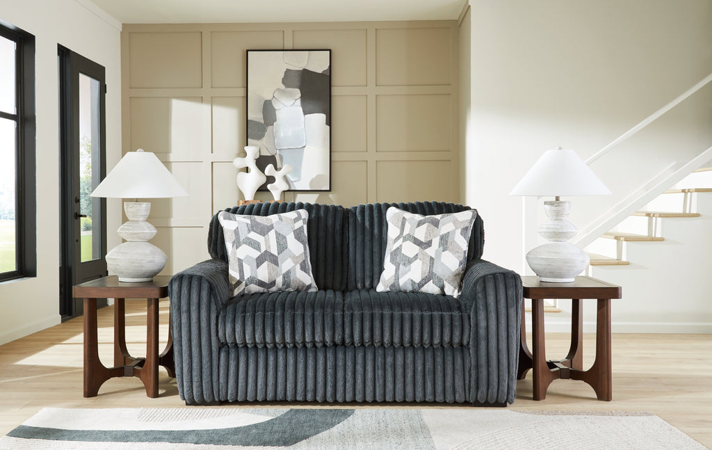 Midnight-Madness Gunmetal Sofa, Loveseat and Oversized Chaise