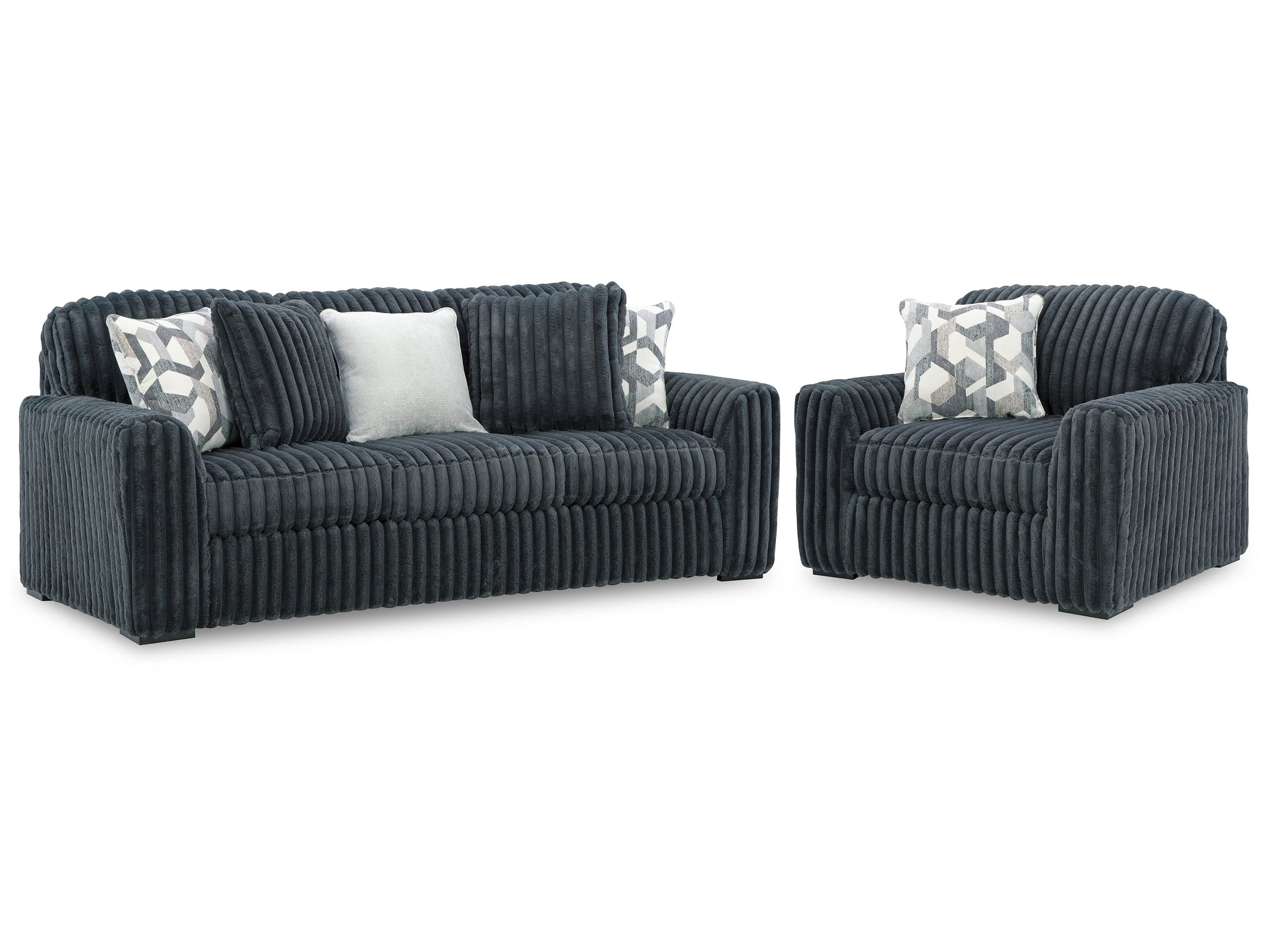 Midnight-Madness Gunmetal Sofa and Oversized Chair