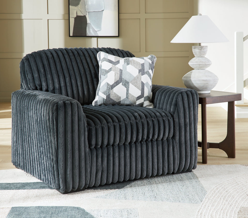 Midnight-Madness Gunmetal Sofa and Oversized Chair