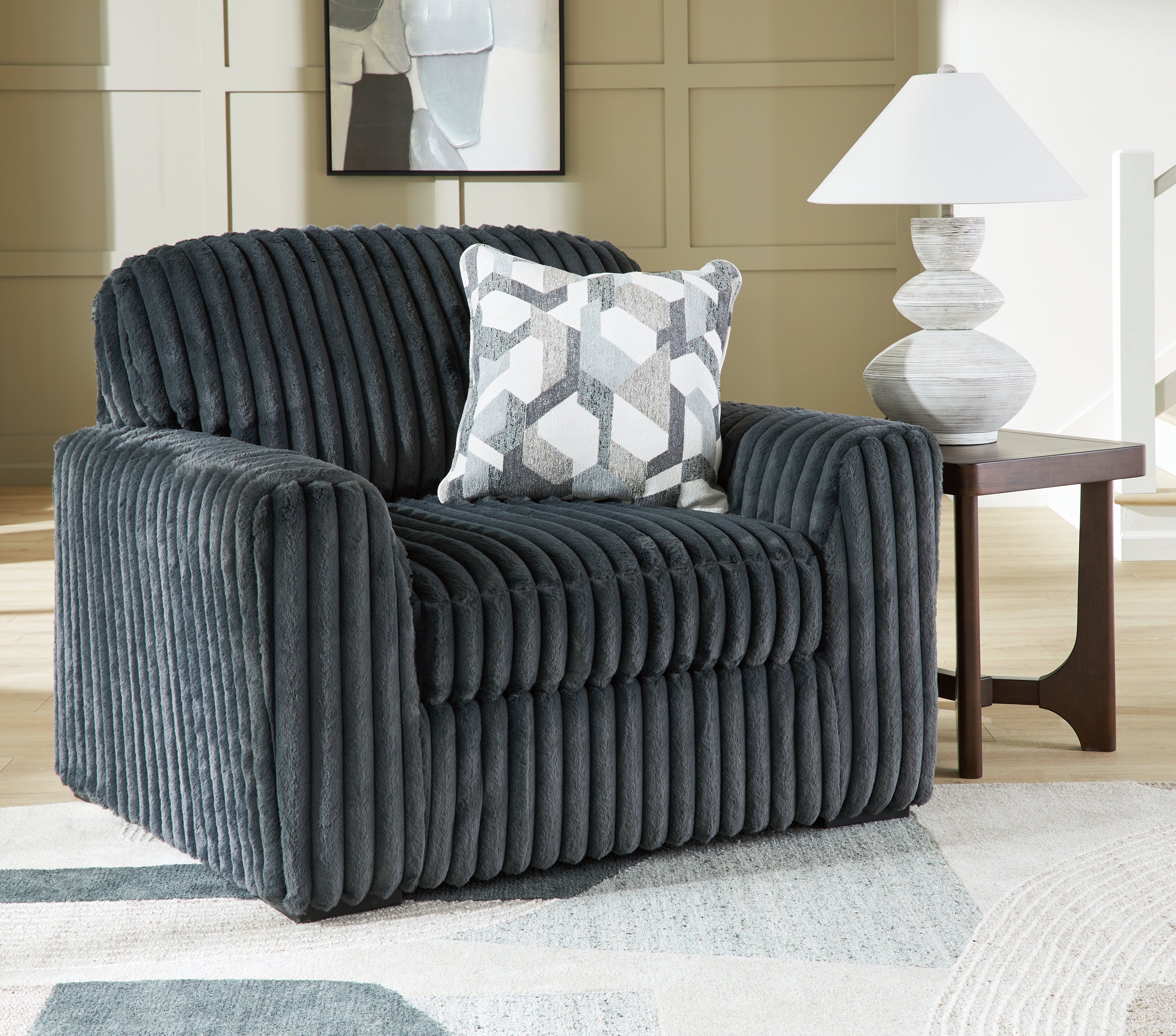 Midnight-Madness Gunmetal Sofa and Oversized Chair