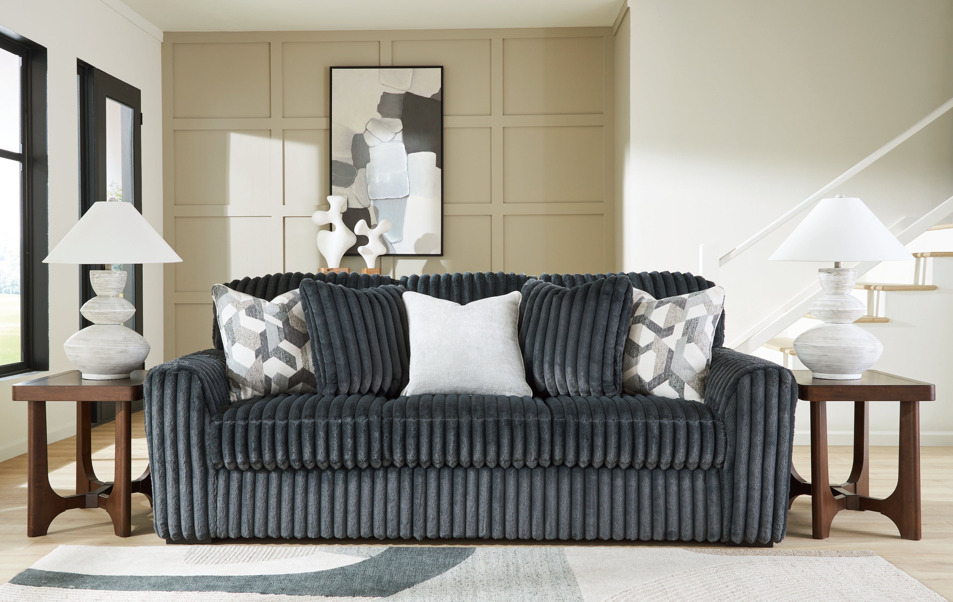 Midnight-Madness Gunmetal Sofa and Oversized Chair