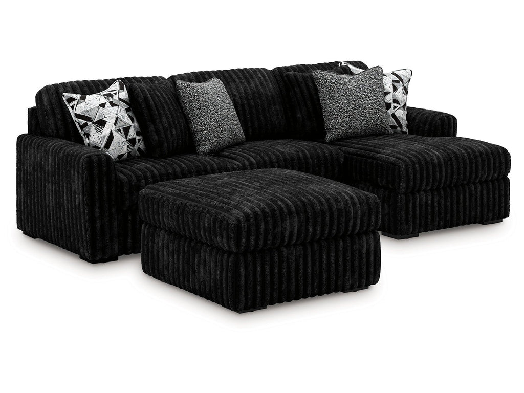 Midnight-Madness Onyx 2-Piece Sectional and Oversized Accent Ottoman