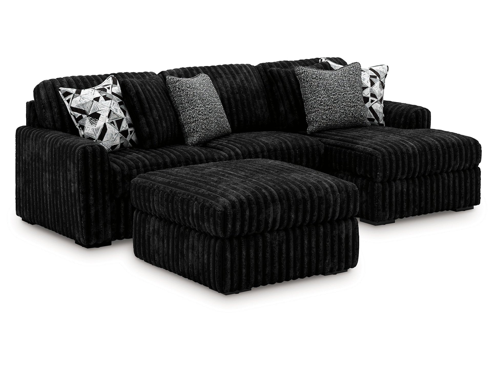 Midnight-Madness Onyx 2-Piece Sectional and Oversized Accent Ottoman