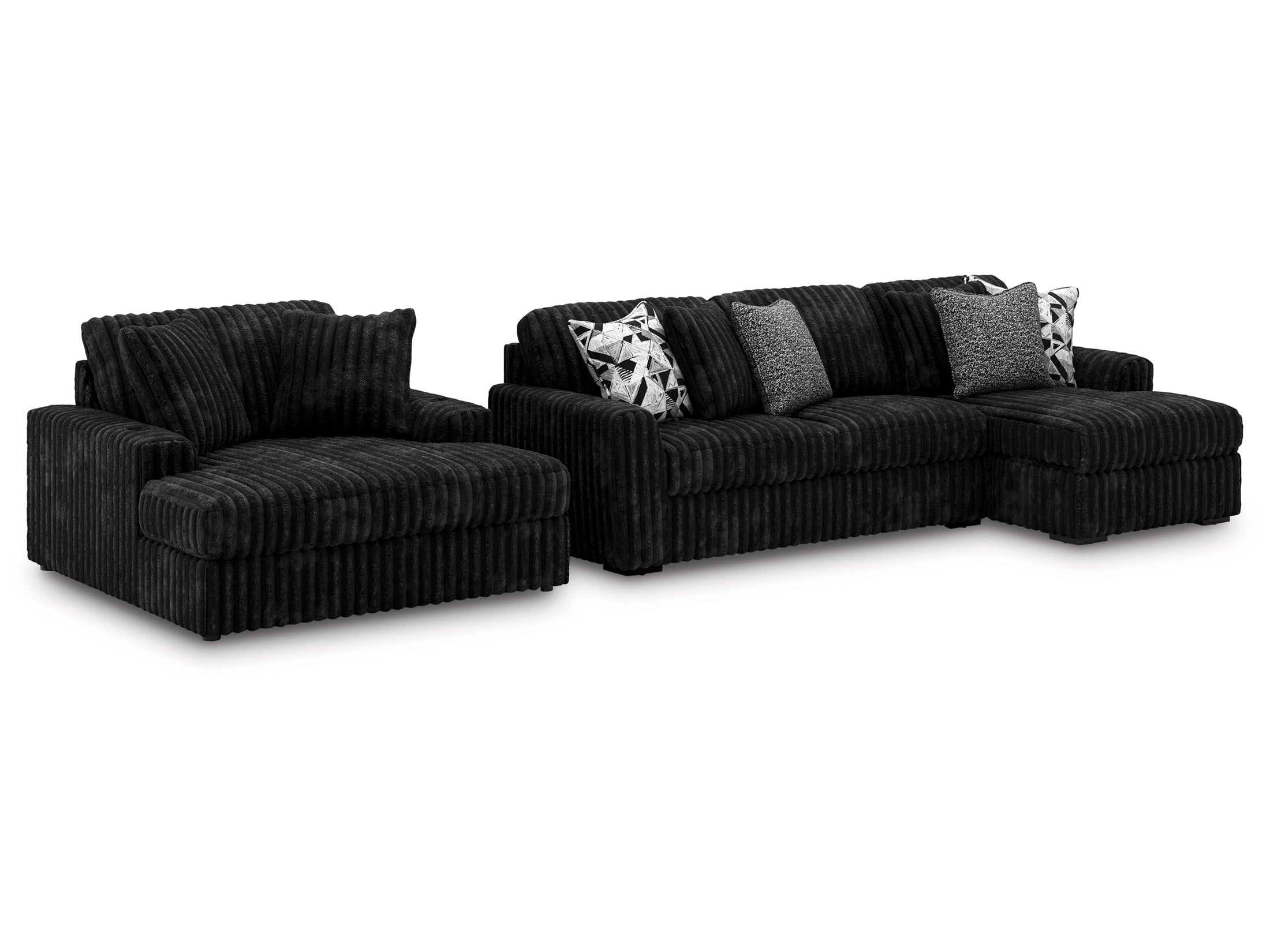 Midnight-Madness Onyx 2-Piece Sectional and Oversized Chaise