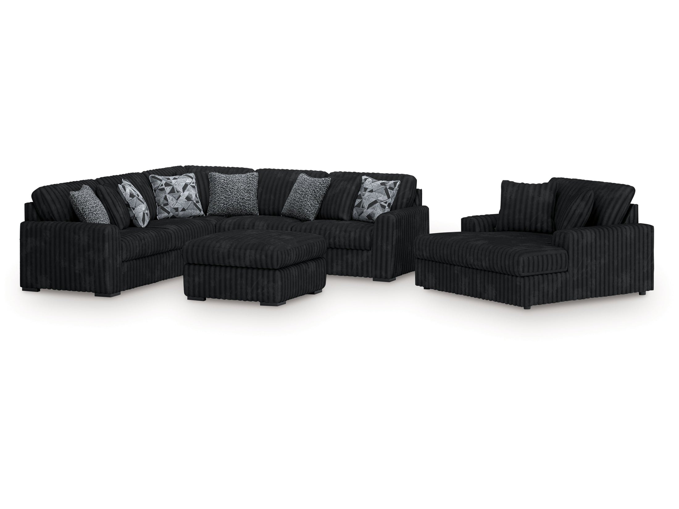 Midnight-Madness 3 Pc Sectional, Chaise and Accent Ottoman, Onyx