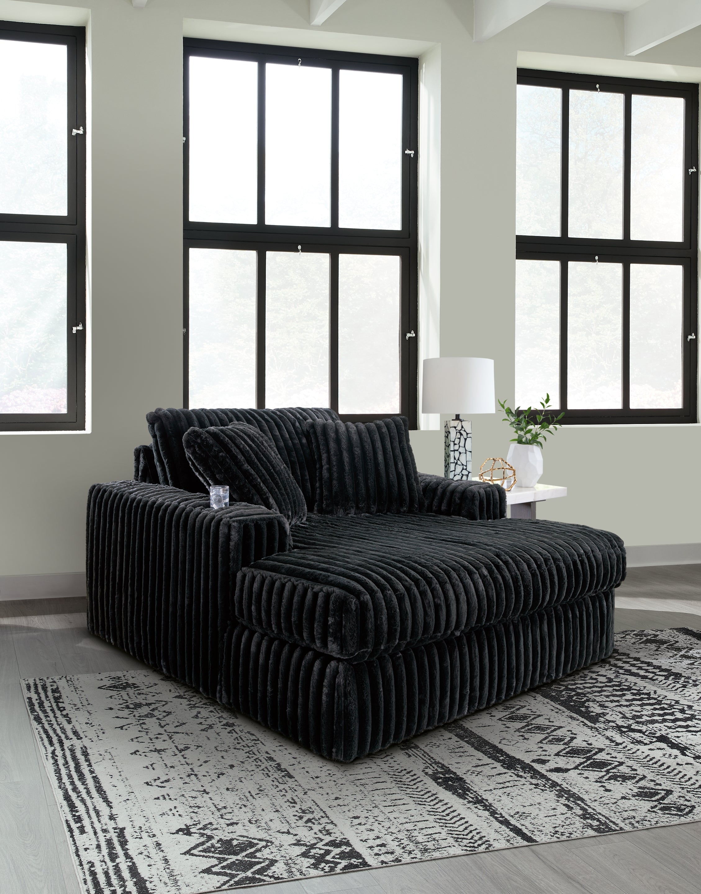 Midnight-Madness 3 Pc Sectional, Chaise and Accent Ottoman, Onyx