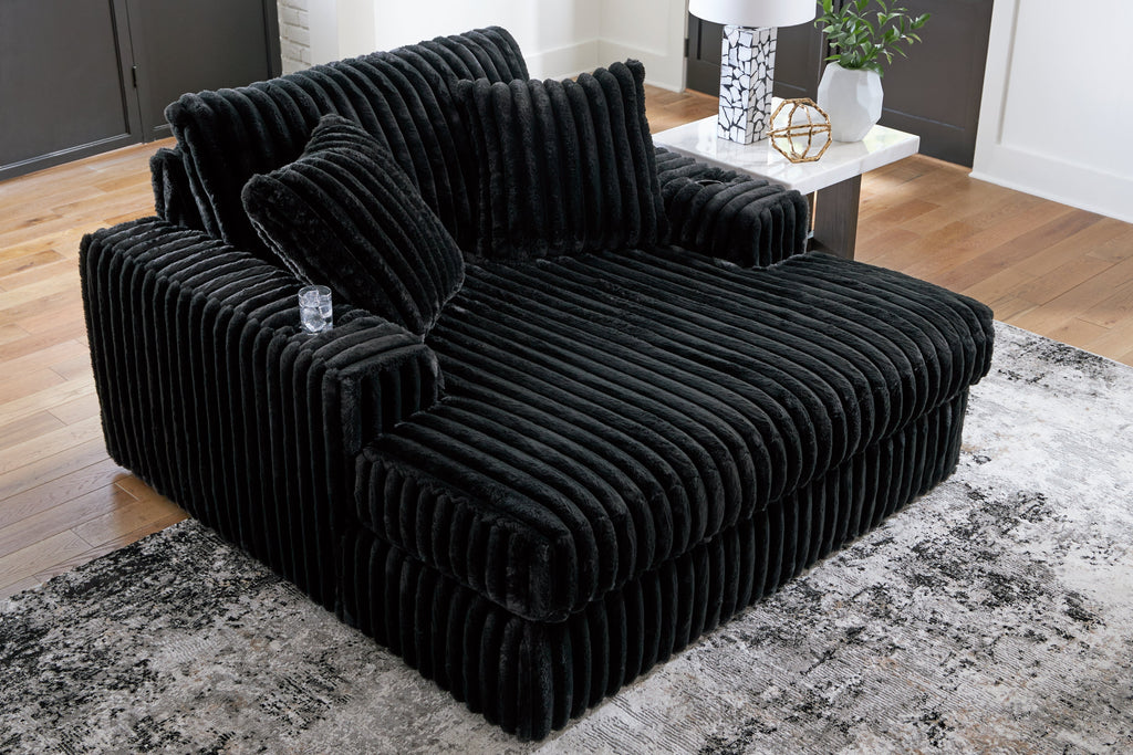 Midnight-Madness 3 Pc Sectional, Chaise and Accent Ottoman, Onyx