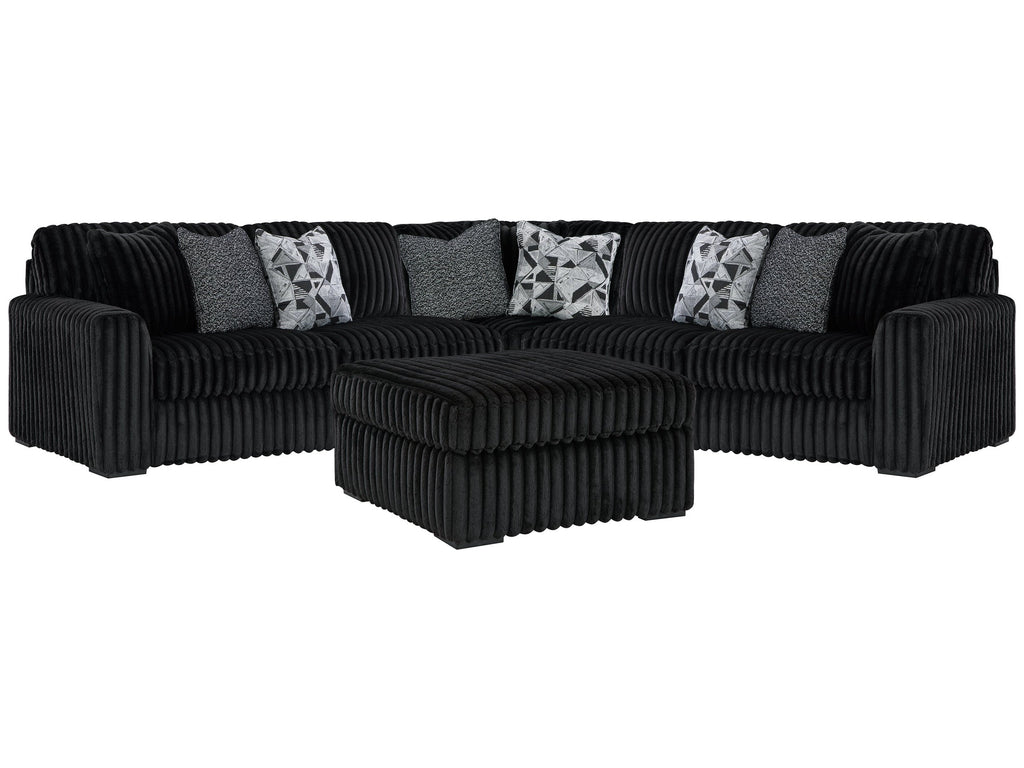 Midnight-Madness Onyx 3-Piece Sectional and Oversized Ottoman