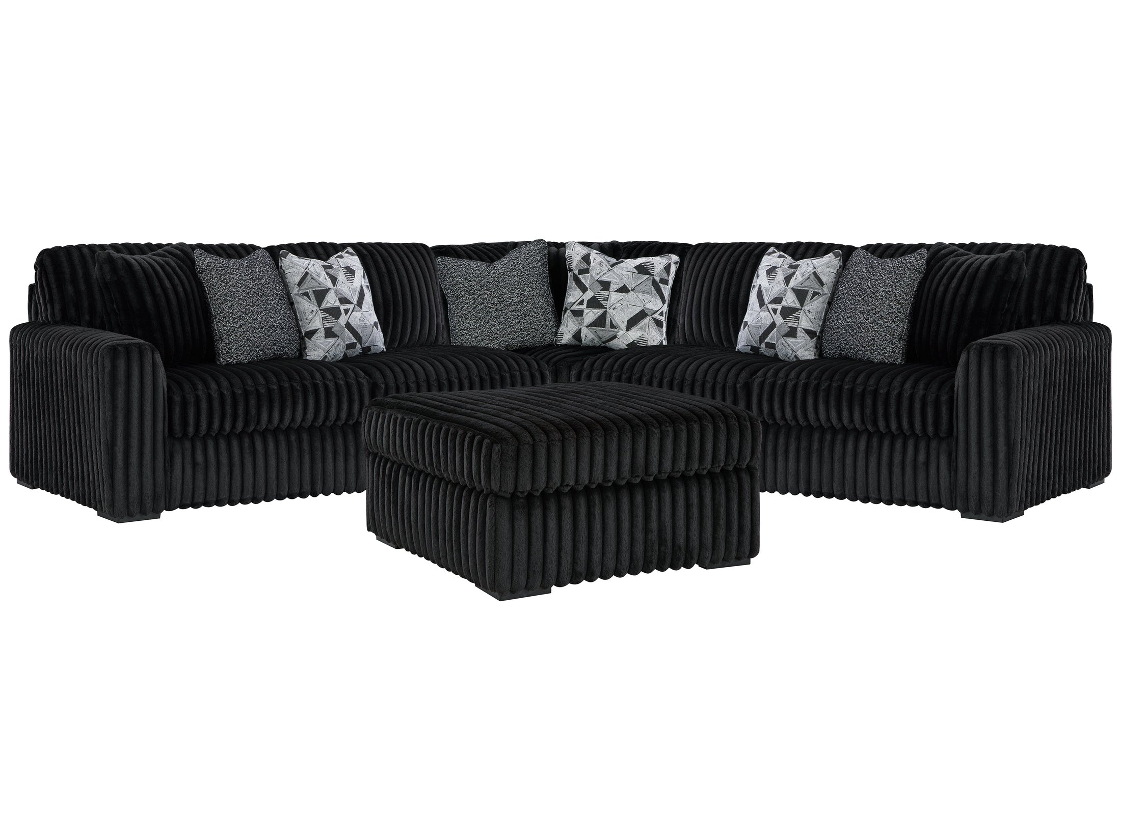 Midnight-Madness Onyx 3-Piece Sectional and Oversized Ottoman