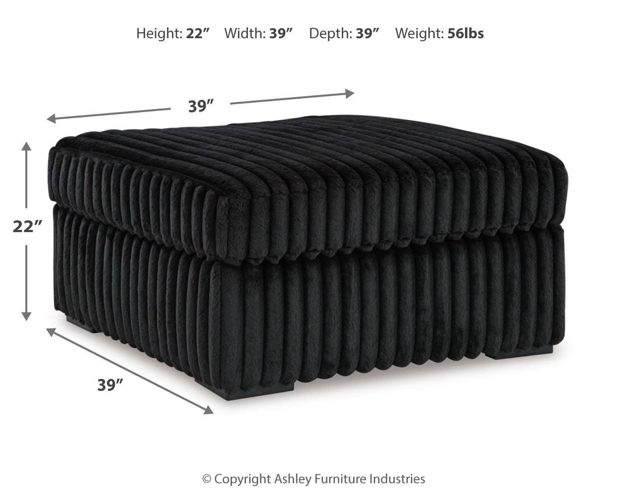 Midnight-Madness Onyx 3-Piece Sectional and Oversized Ottoman