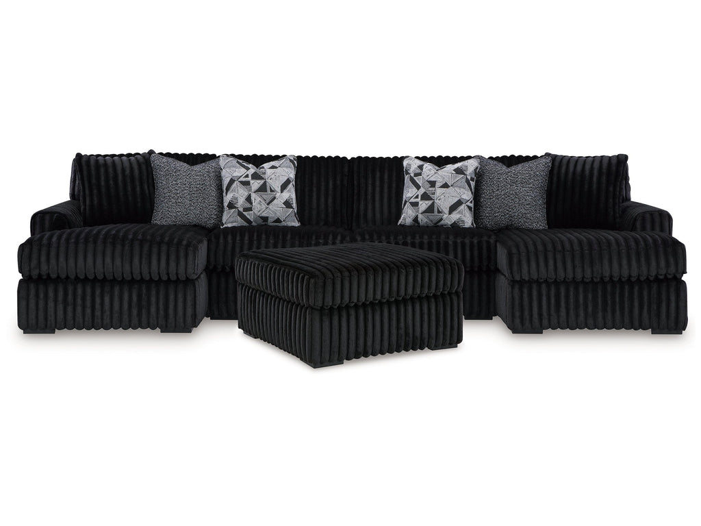 Midnight-Madness Onyx 3-Piece Sectional with Double Chaise and Ottoman