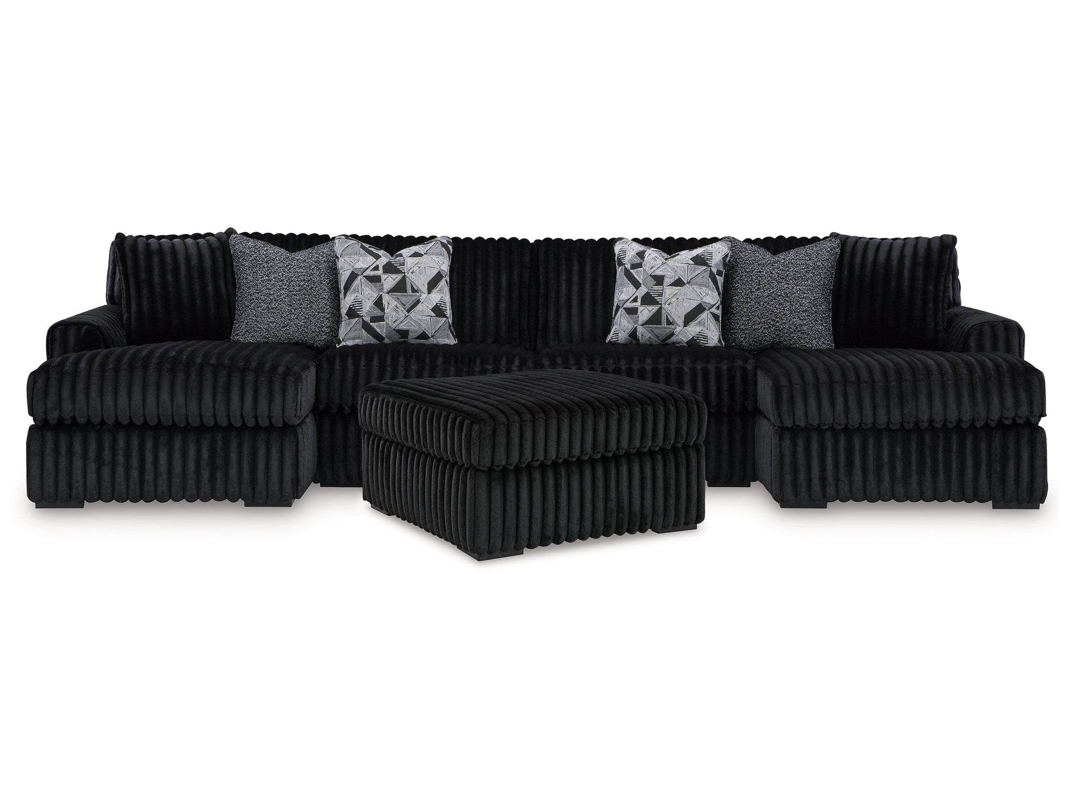 Midnight-Madness Onyx 3-Piece Sectional with Double Chaise and Ottoman