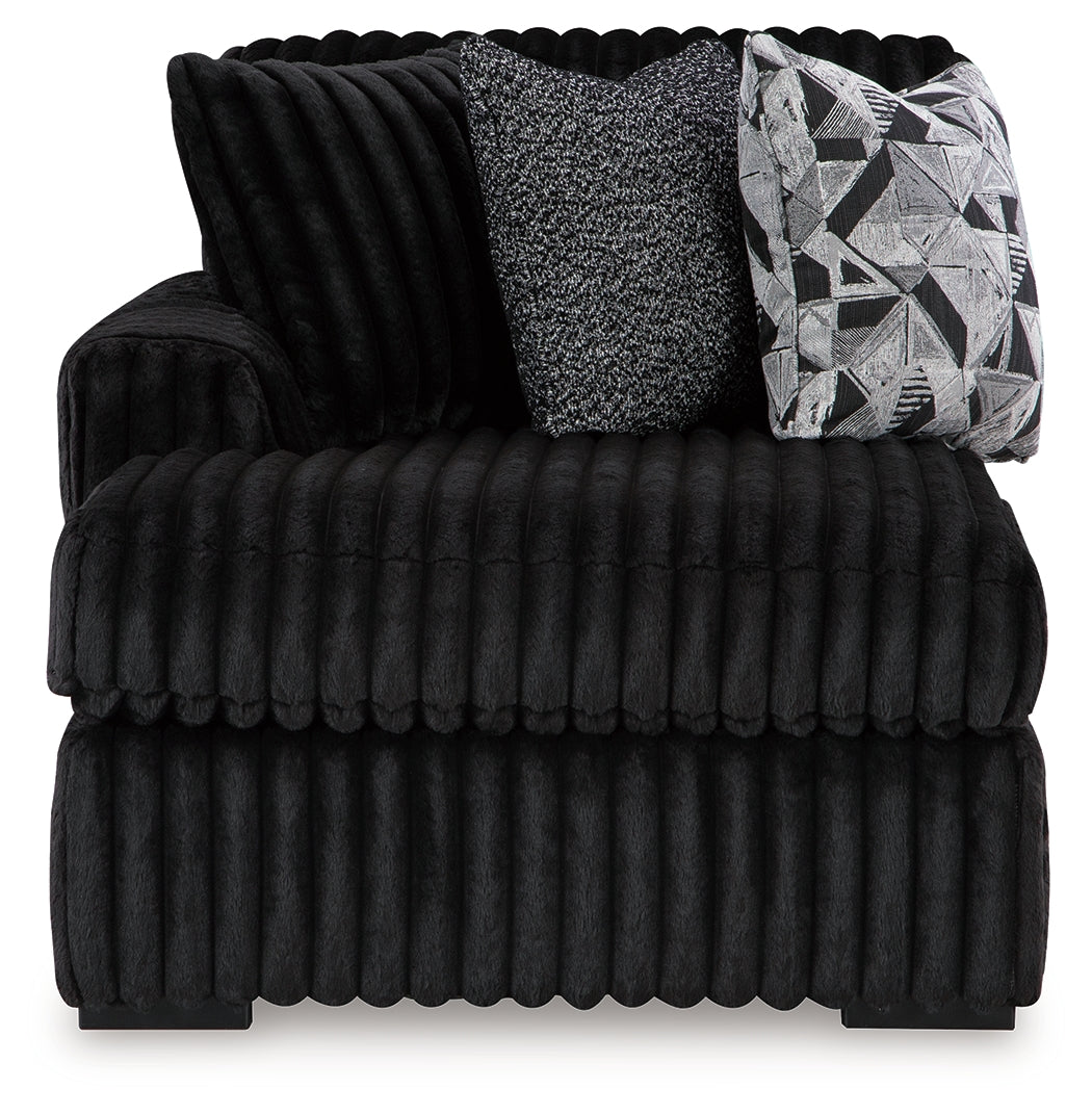 Midnight-Madness Onyx 3-Piece Sectional with Double Chaise and Ottoman
