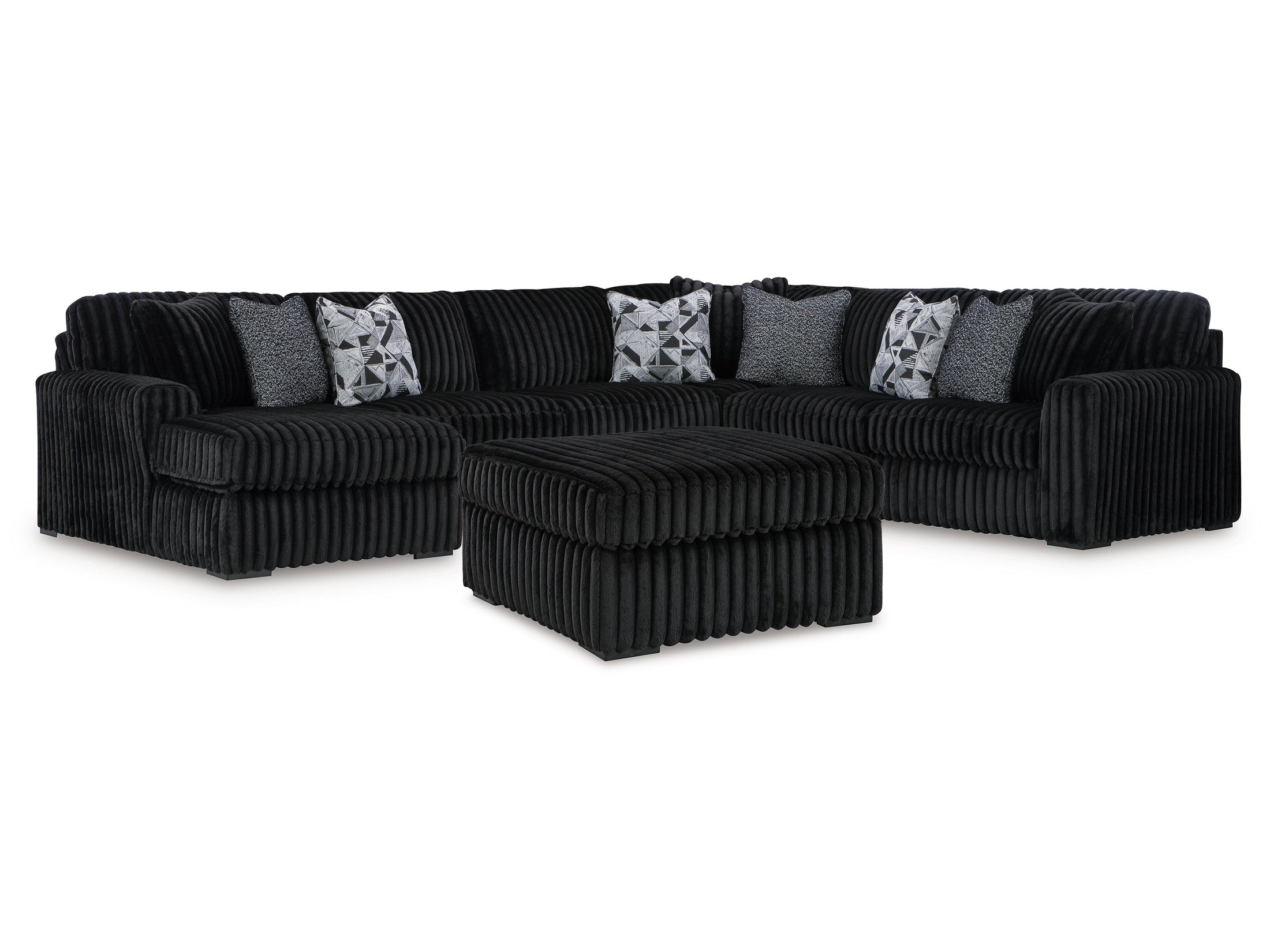 Midnight-Madness Onyx 4-Piece Sectional and Ottoman