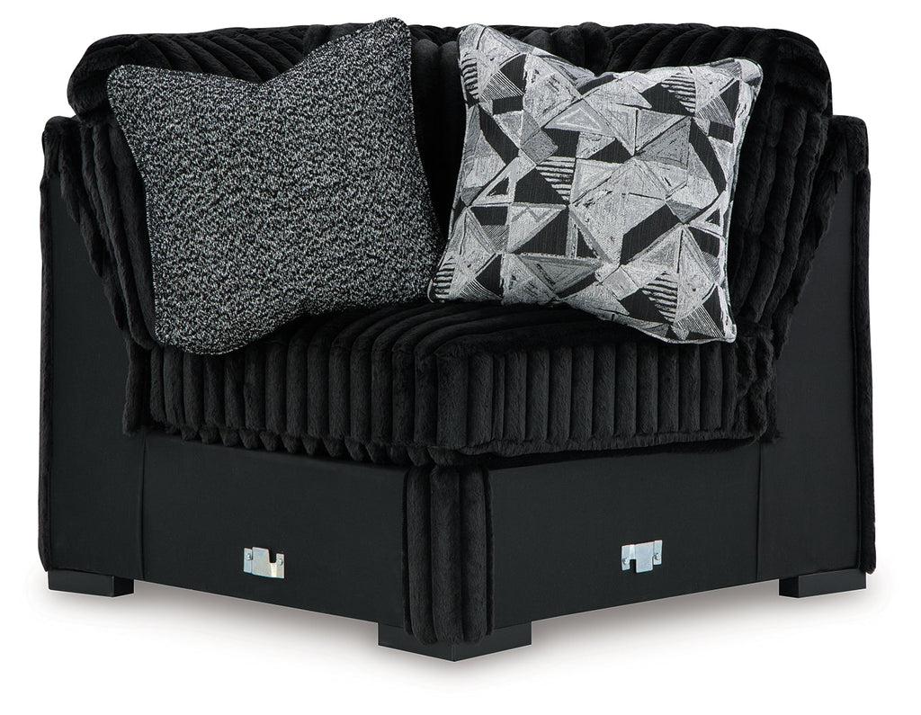Midnight-Madness Onyx 4-Piece Sectional and Oversized Accent Ottoman