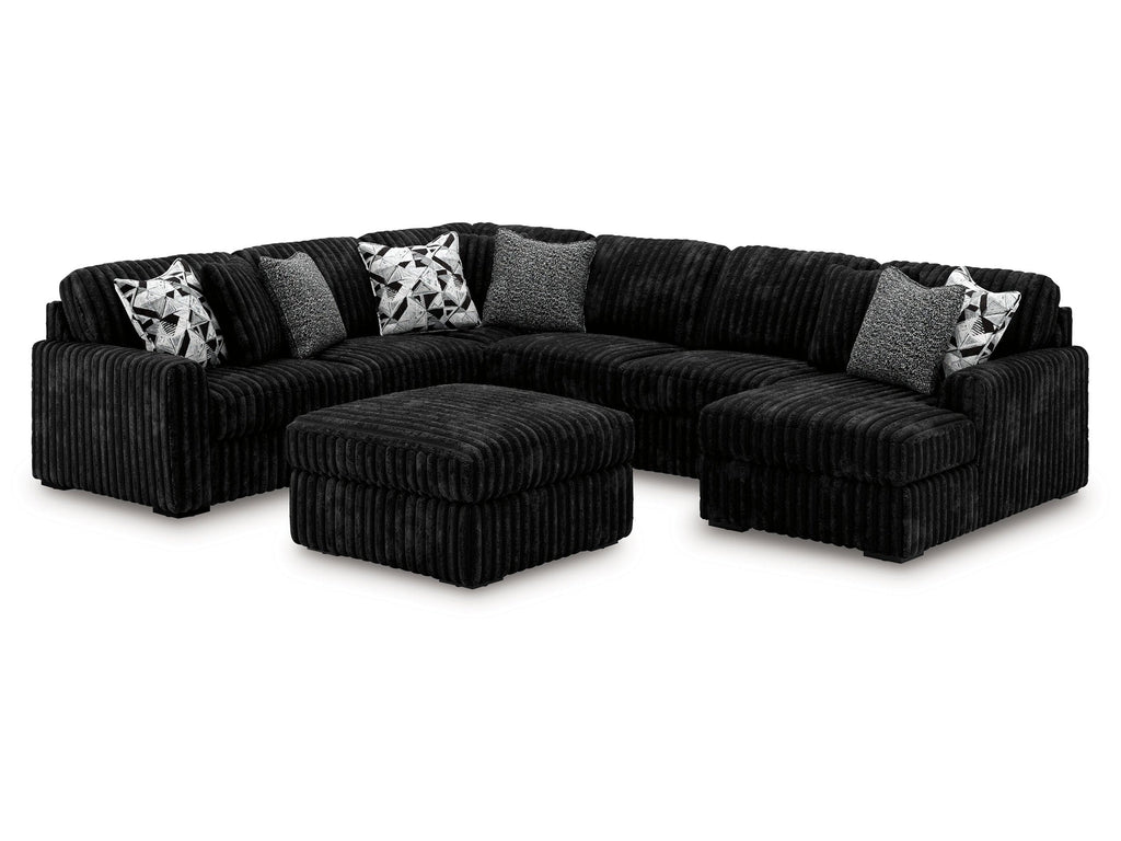 Midnight-Madness Onyx 4-Piece Sectional and Oversized Accent Ottoman