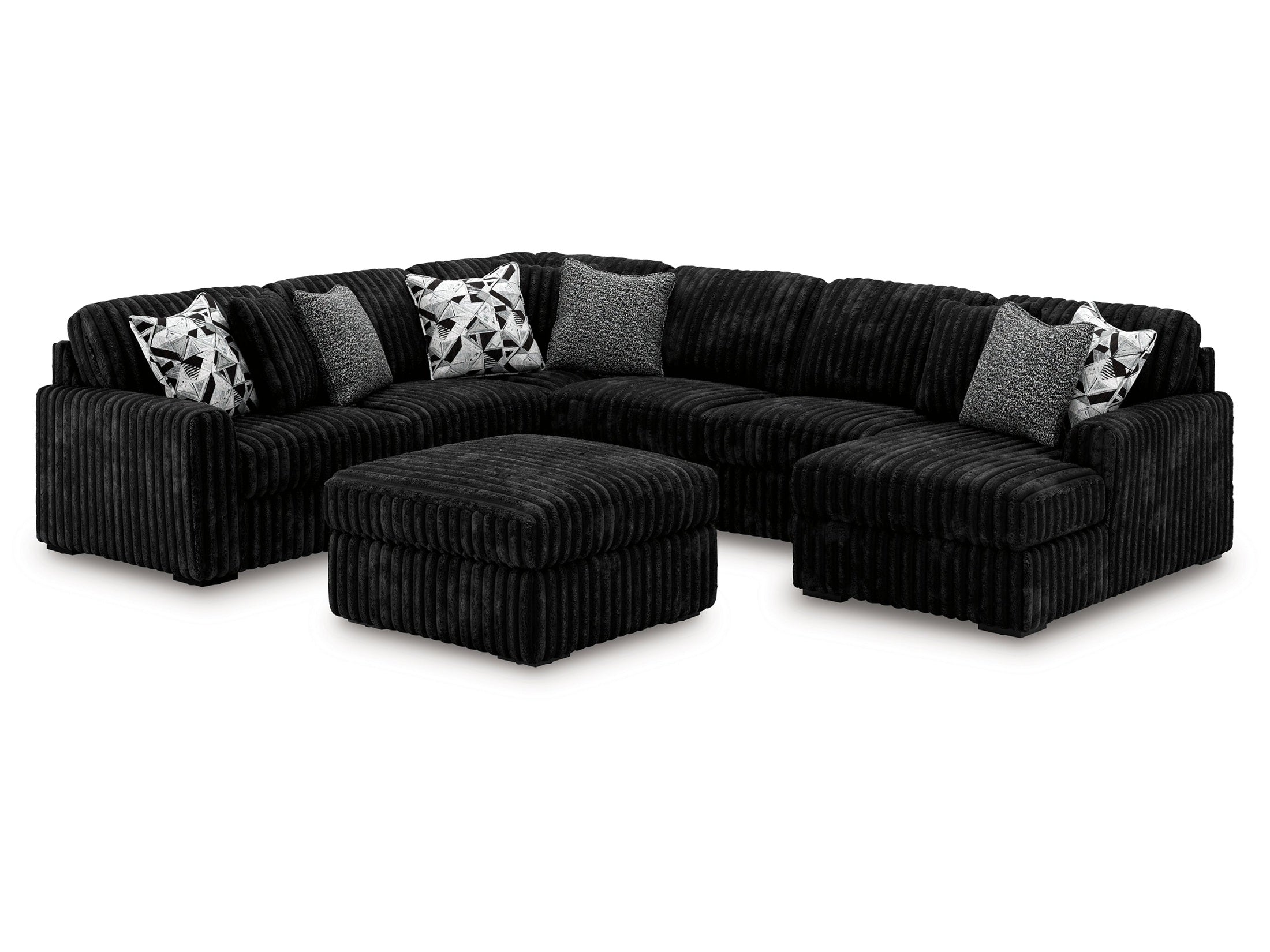 Midnight-Madness Onyx 4-Piece Sectional and Oversized Accent Ottoman