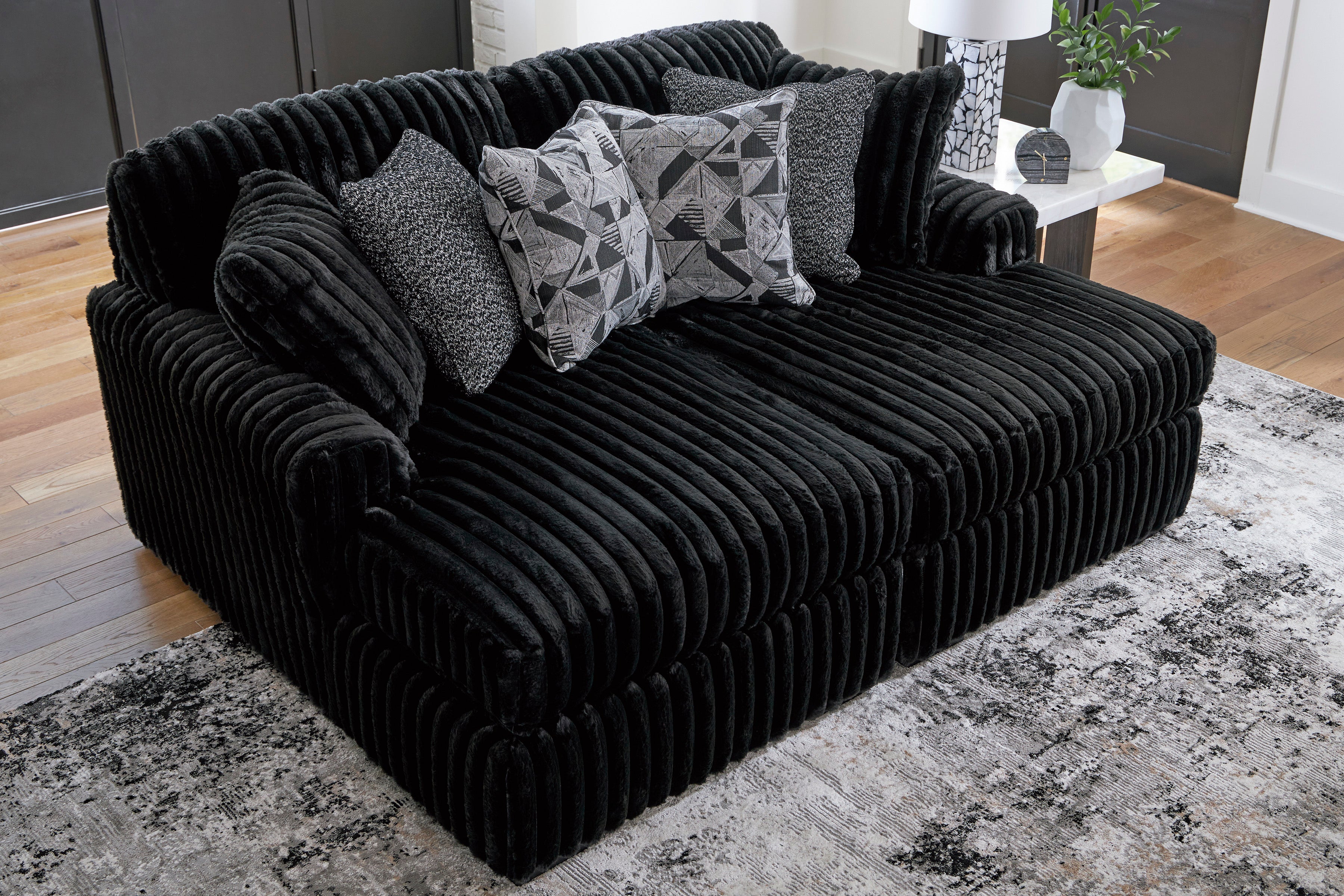 Midnight-Madness Onyx Corduroy 2-Piece Double Chaise Sectional