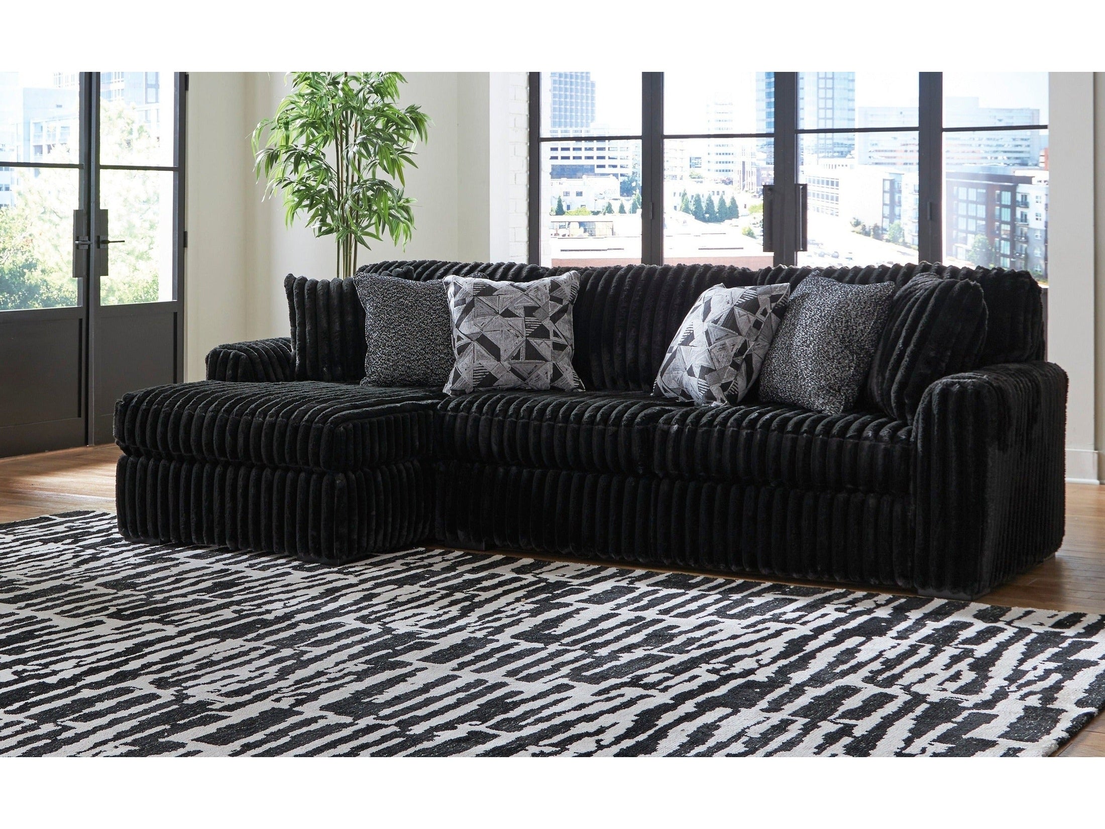 Midnight-Madness Onyx Corduroy 2-Piece LAF Chaise Sectional