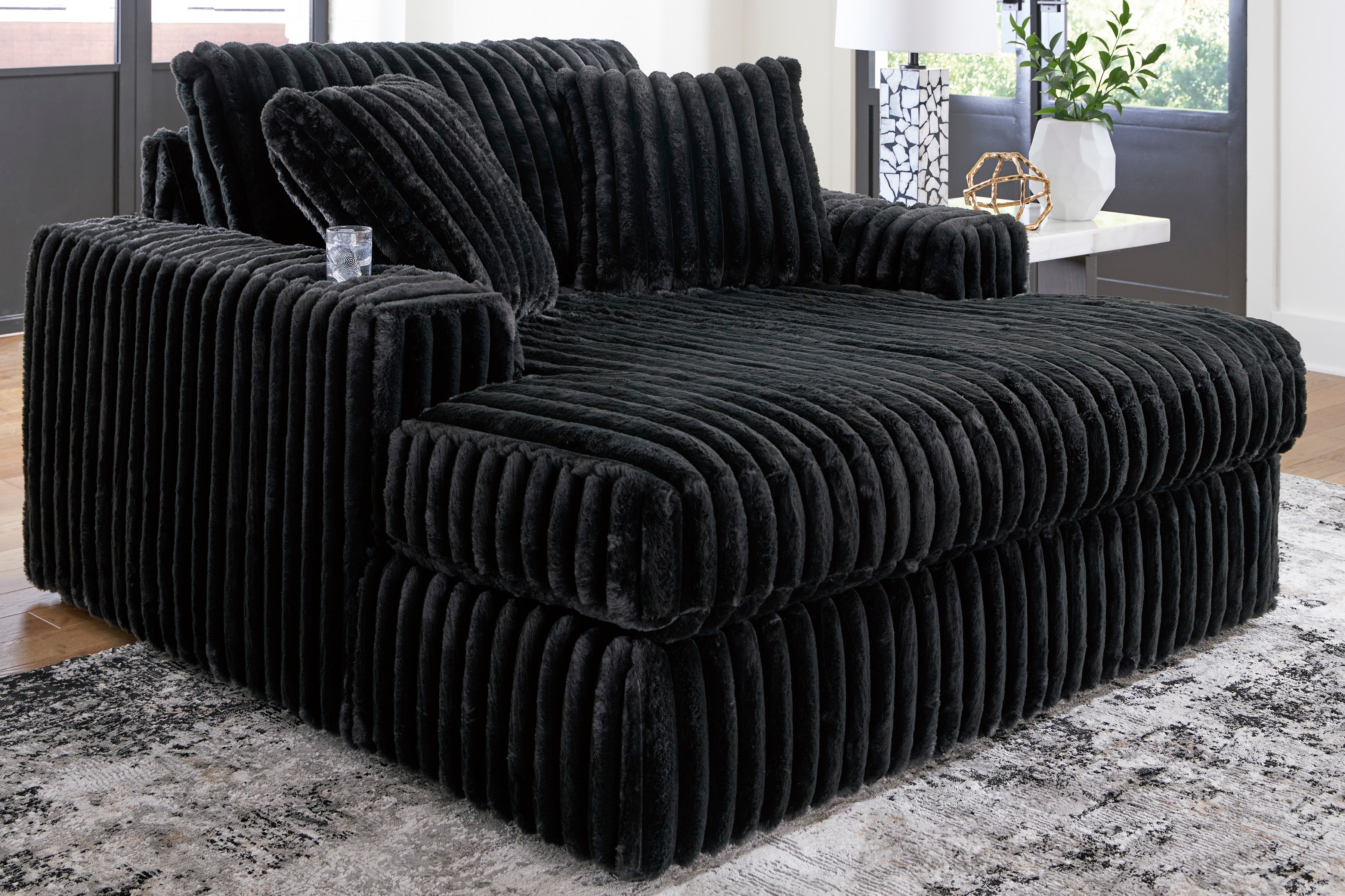 Midnight-Madness Onyx Corduroy 4-Piece LAF Chaise Sectional