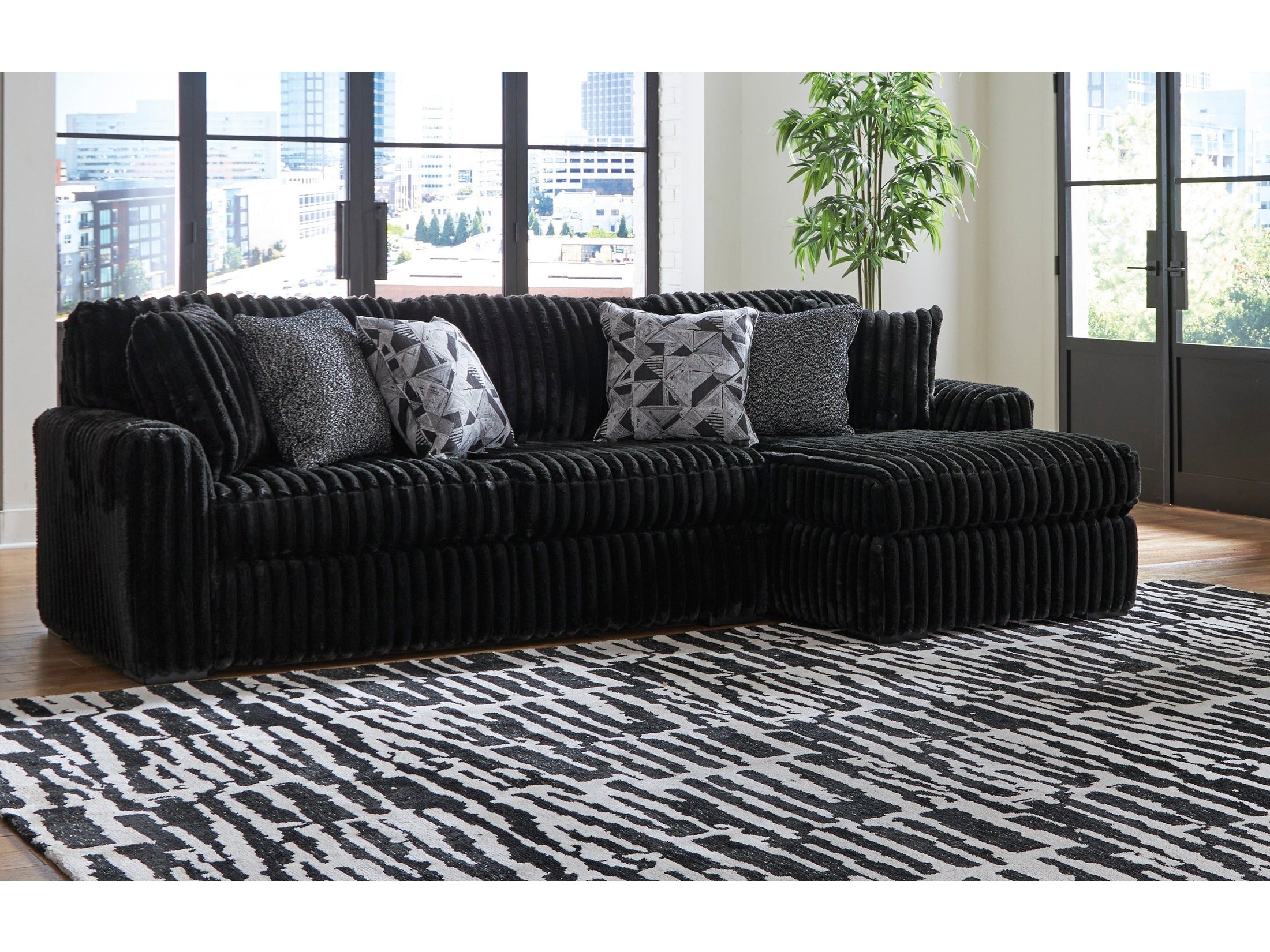 Midnight-Madness Onyx Corduroy 2-Piece RAF Chaise Sectional