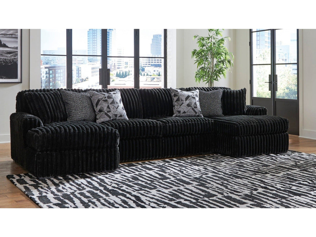 Midnight-Madness Onyx Corduroy 3-Piece Double Chaise Sectional