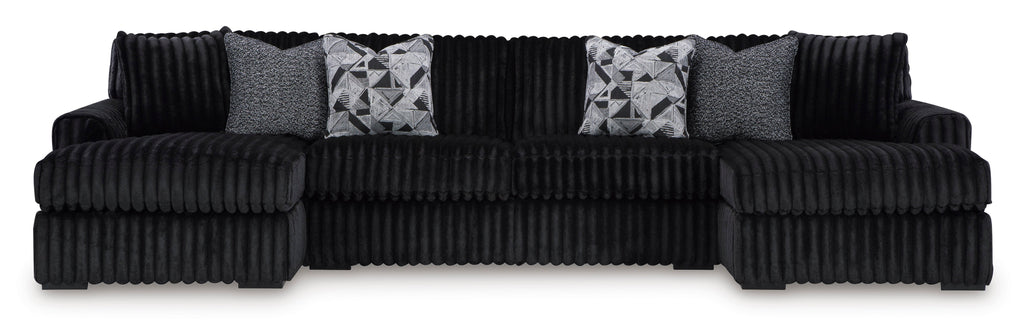 Midnight-Madness Onyx Corduroy 3-Piece Double Chaise Sectional