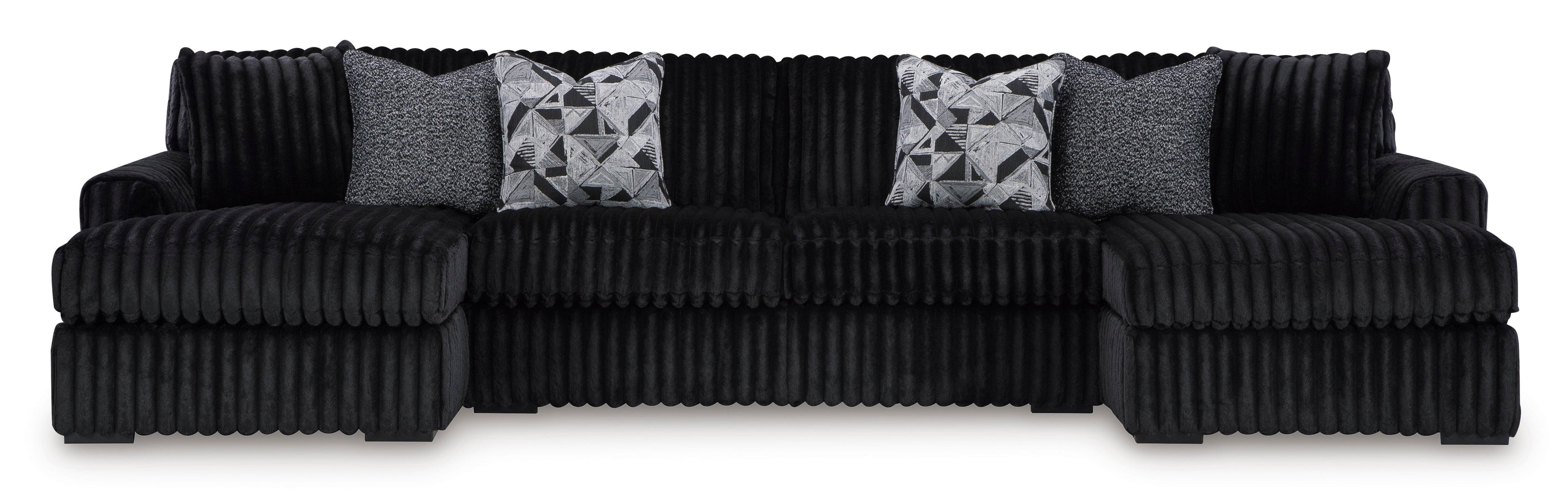 Midnight-Madness Onyx Corduroy 3-Piece Double Chaise Sectional
